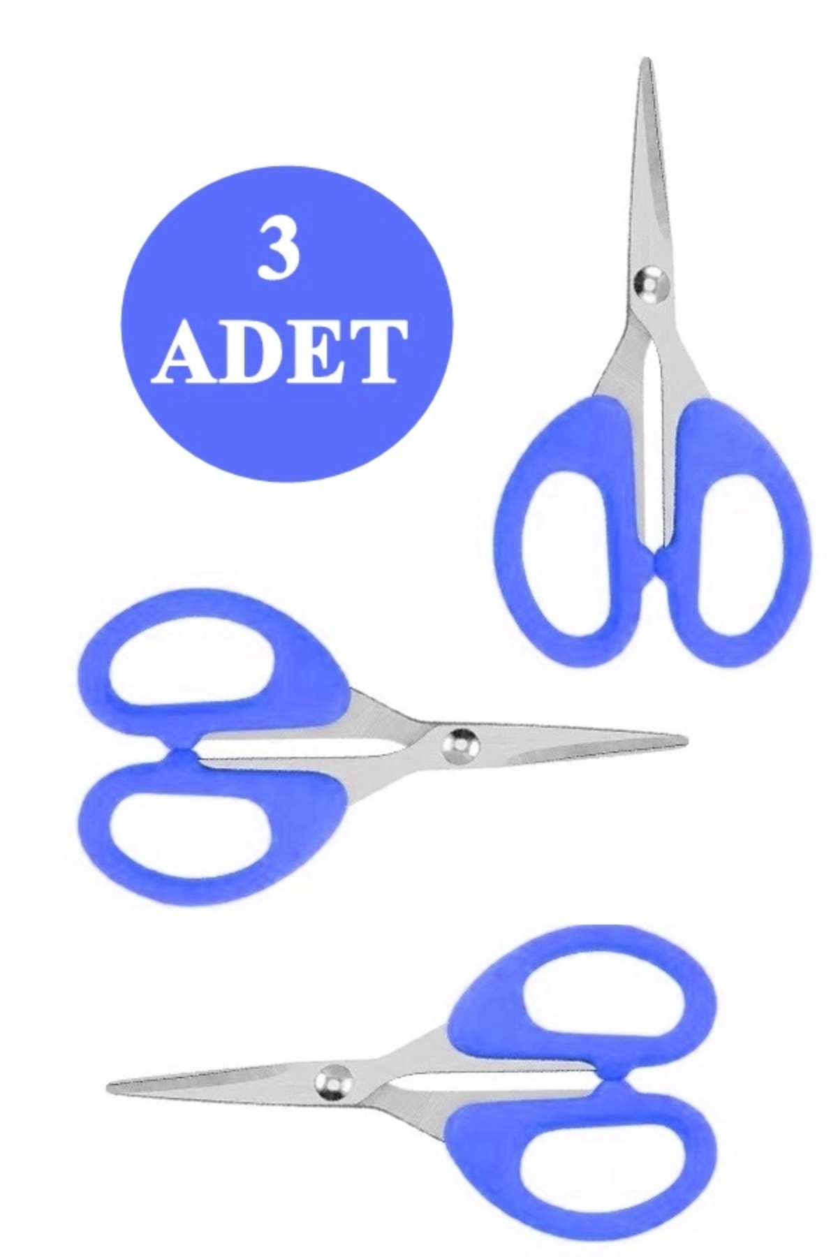 xolo 3 Adet Mavi Ofis Kırtasiye Makası Çok Amaçlı Makas 10Cm Mini Makas Kağıt El İşi Makası XS001