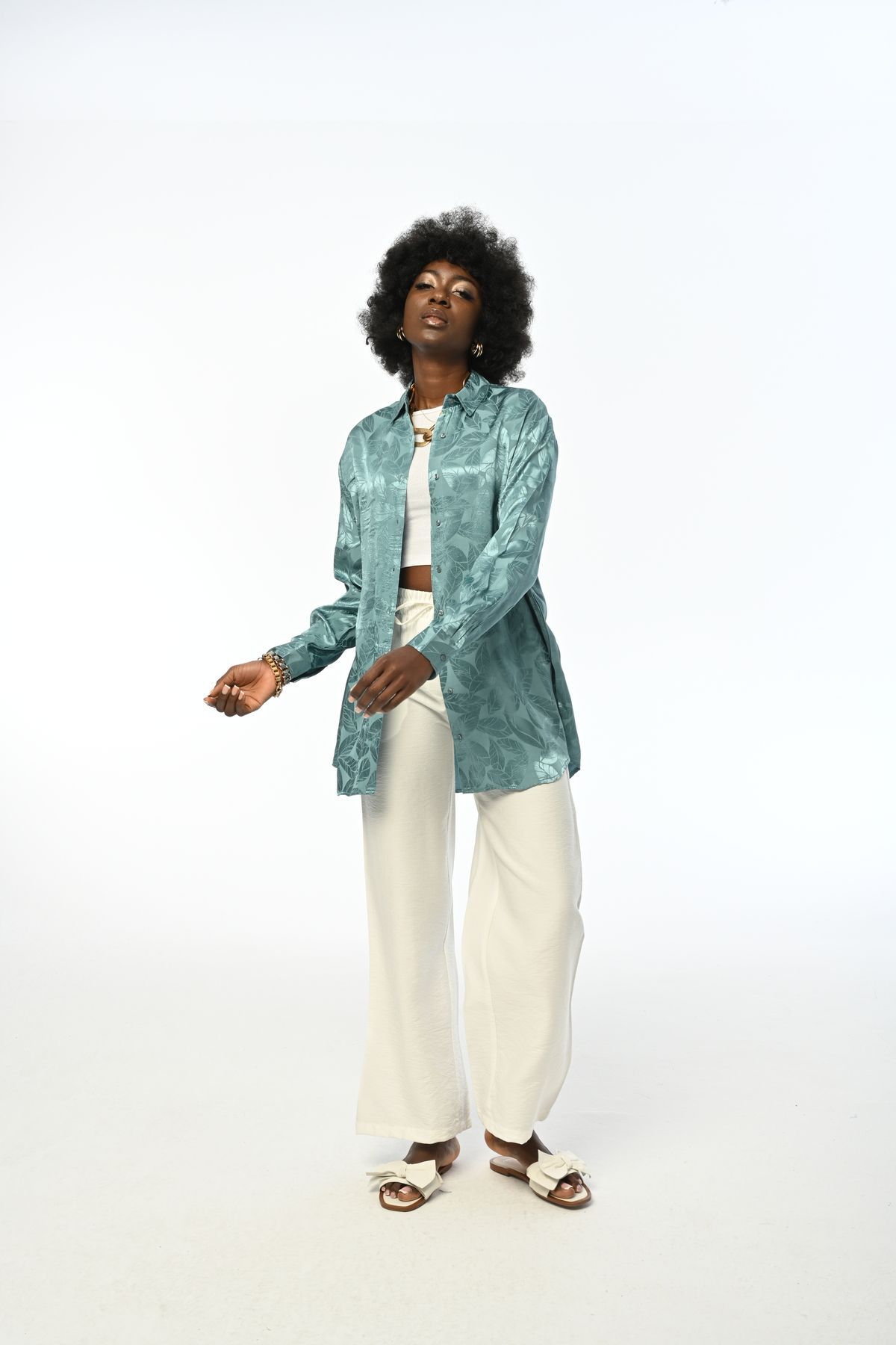 LEAF PATTERNED OVERSIZE SHIRT SUITABLE FOR PLUS SIZE AND HIJAB