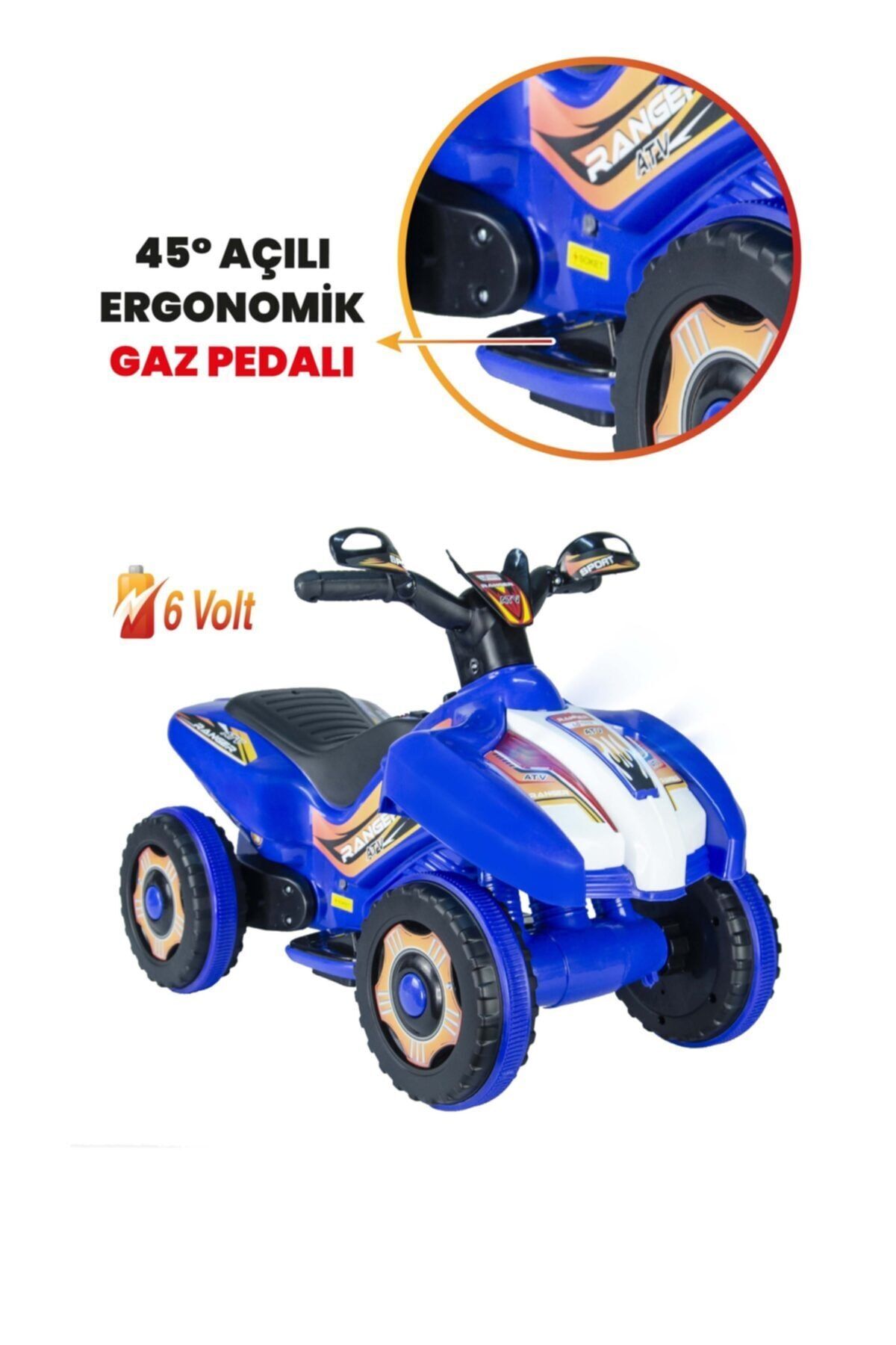 ujtoys Müzikli Ve Led Işıklı Ranger Akülü Atv 6v-mavi fotoğrafı 2 (önizleme)
