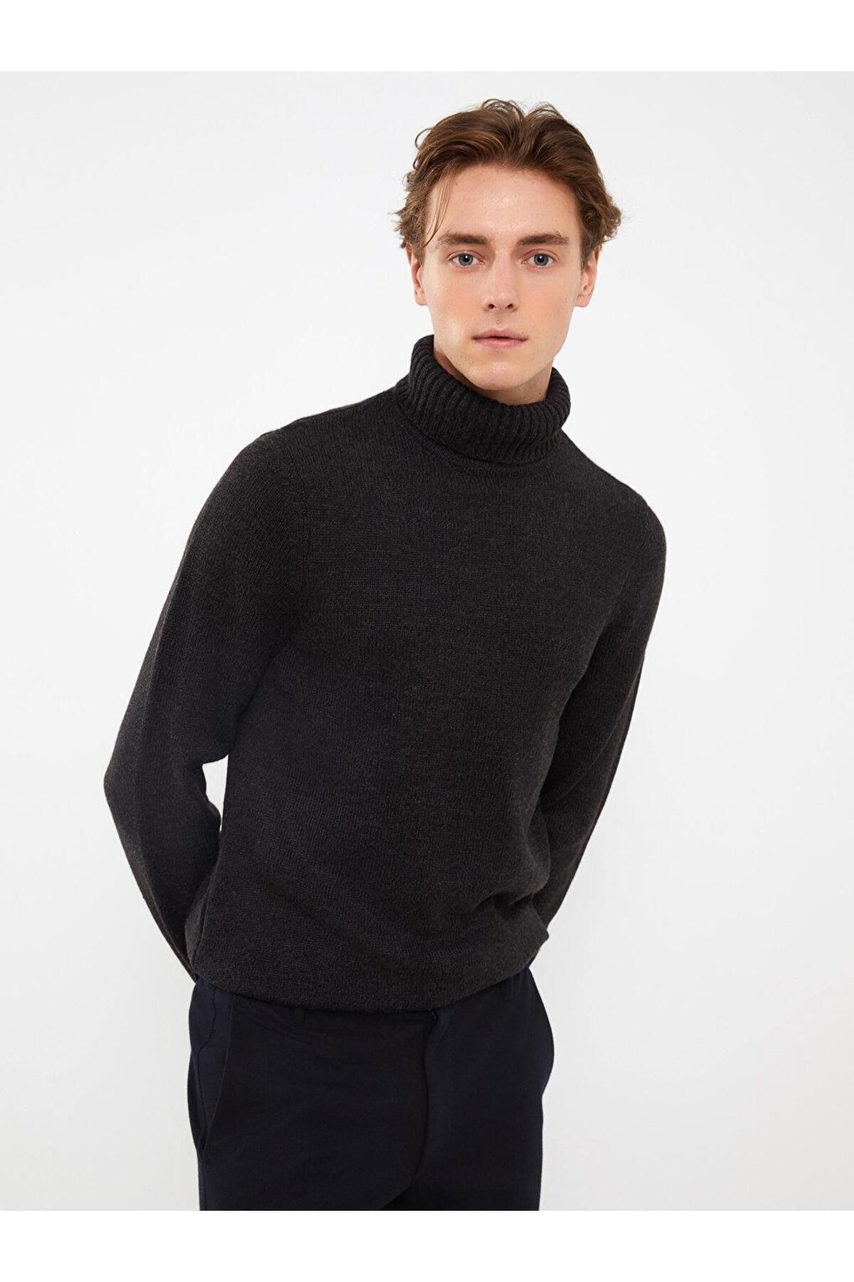 ال سی وایکیکی ژاکت بافتنی مردانه آستین بلند یقه اسکی ساده LCWAIKIKI