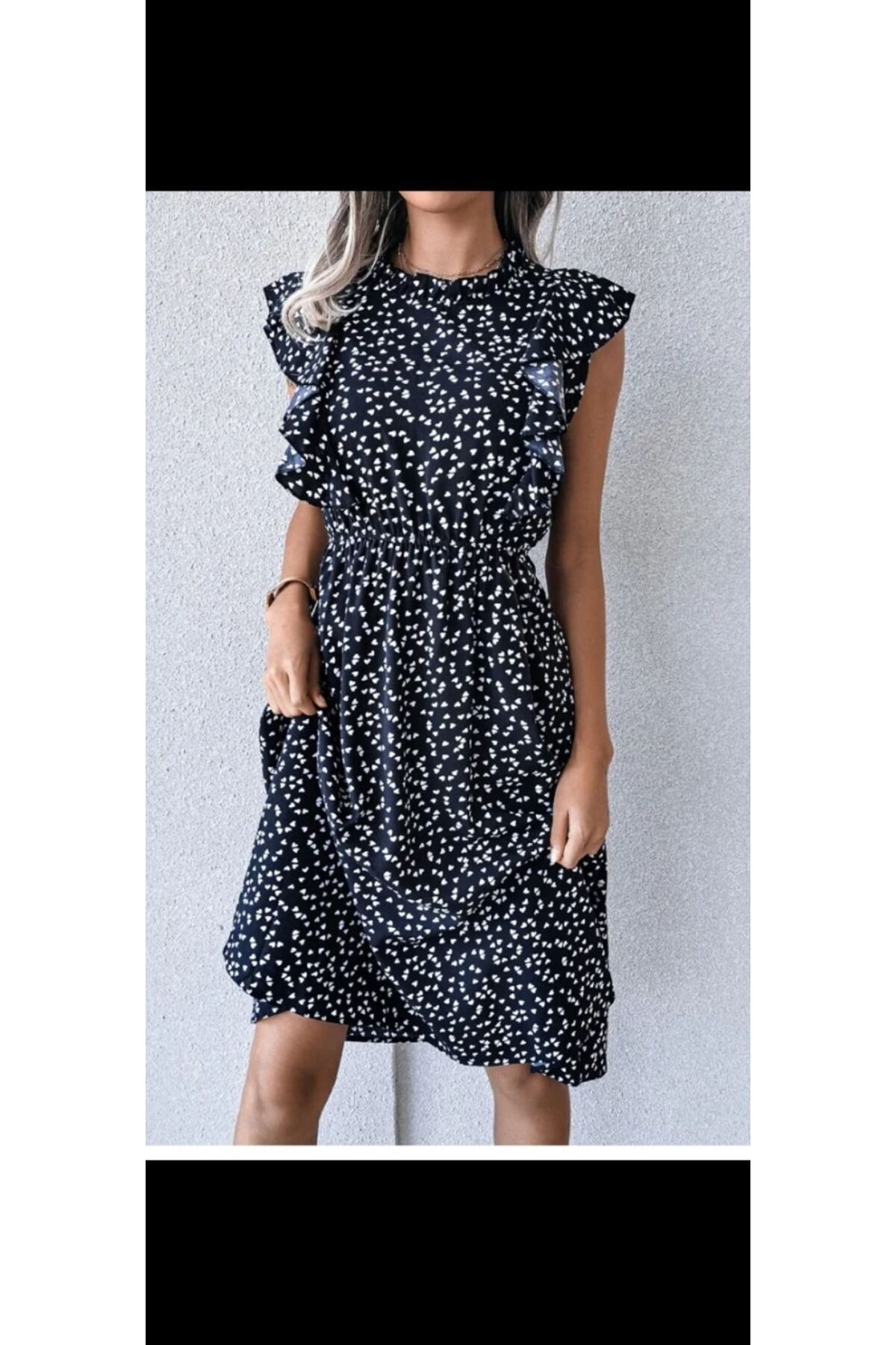 GENÇ MODA-heart pattern summer midi length viscose dress 3