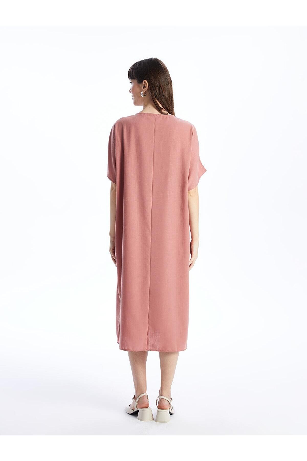 LCWAIKIKI Maternity V Yaka Düz Kısa Kollu Oversize Hamile Elbise
