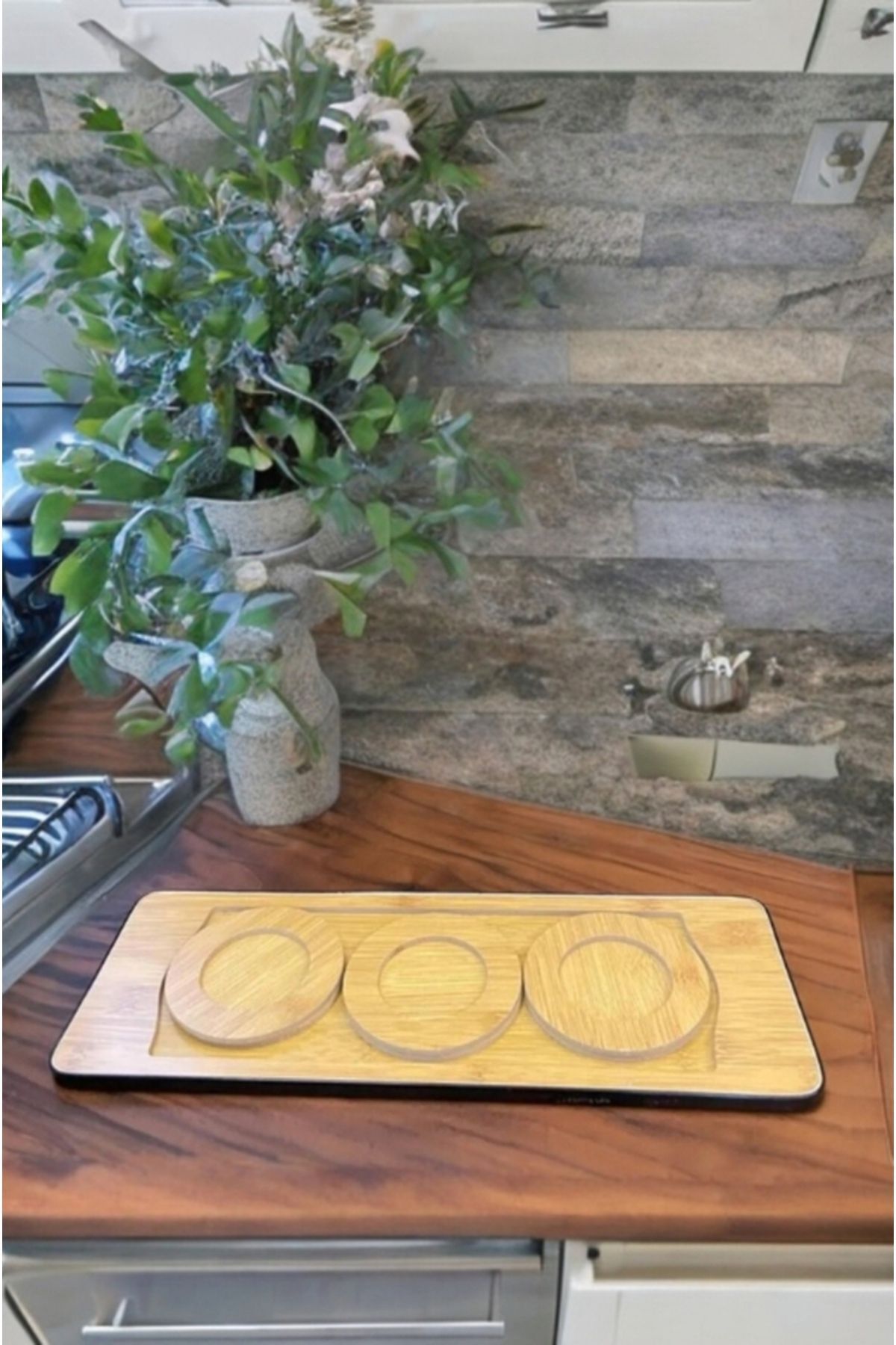 Senza-Wooden Tray + 3-Piece Coasters + 3 Monkey Themed 3 Mugs I Have Not Seen - I Have Not Hearded - I Don't Know 4