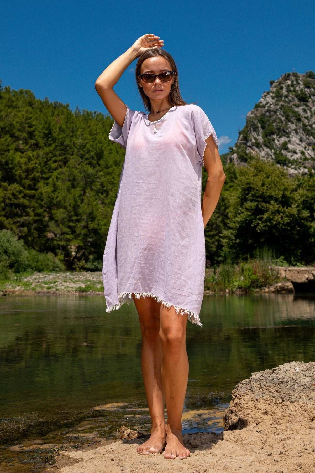 Dokubba Rochie De Plajă Cu Croiala Largă, 100% Bumbac, Brodat Manual, Cu Ciucuri, Țesut Subțire Și Special Femeie - S