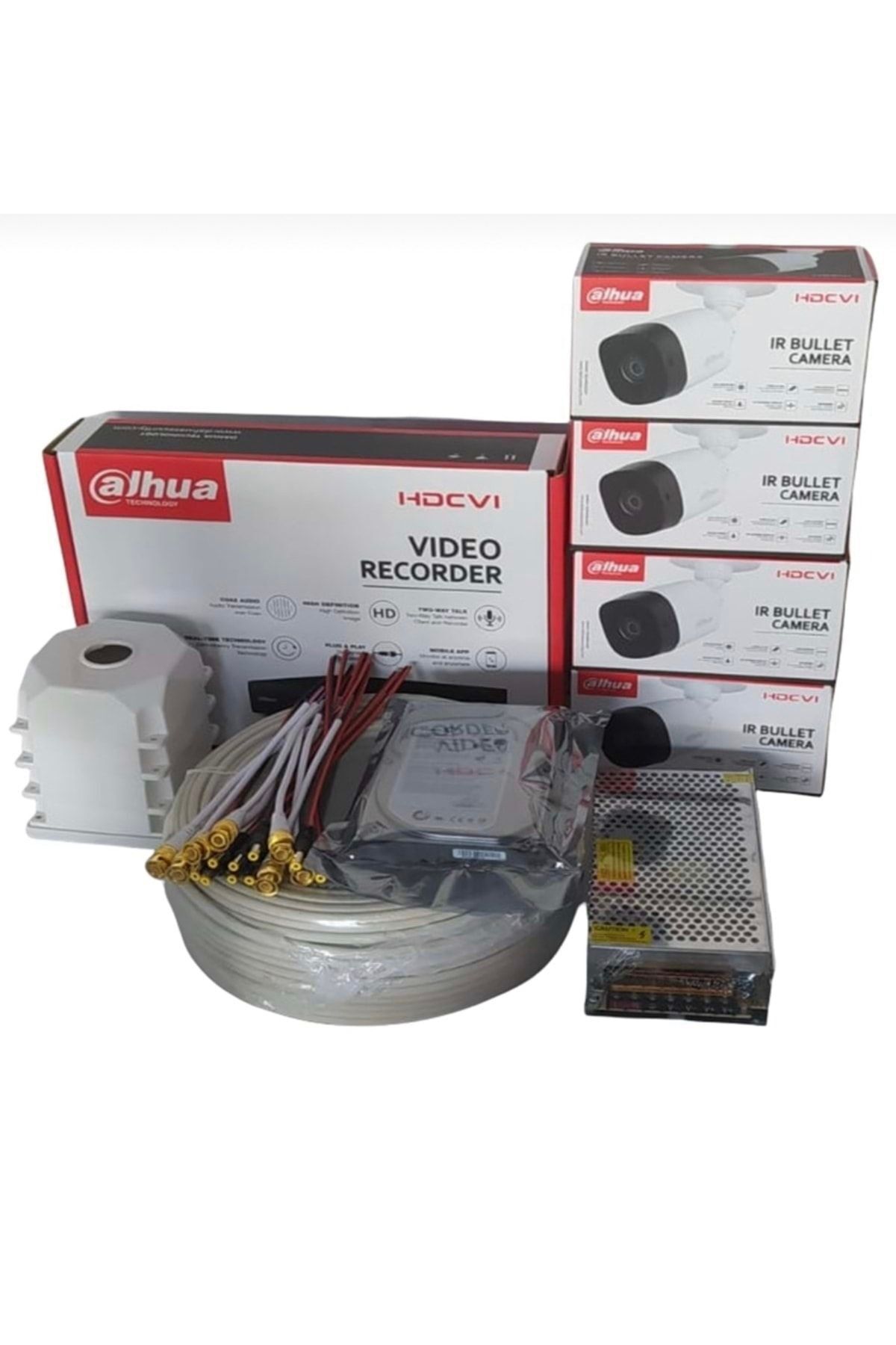 4 Kanal 4 Kamera 7/24 Hardisk Kablo Adaptör Jak Güvenlik Kamera Set Sistem 1tb 7/24 Harddiskli