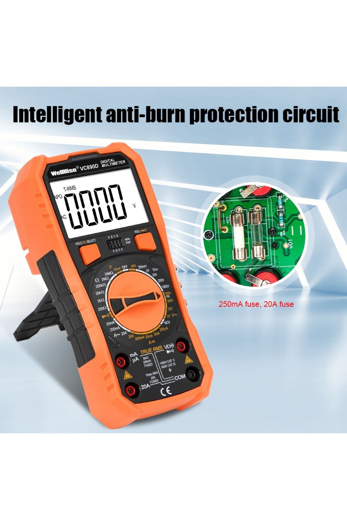 Wellhise-جهاز قياس VC890D متعدد المقاييس Avometer NVC شاشة عرض مضيئة مصباح يدوي True RMS 5