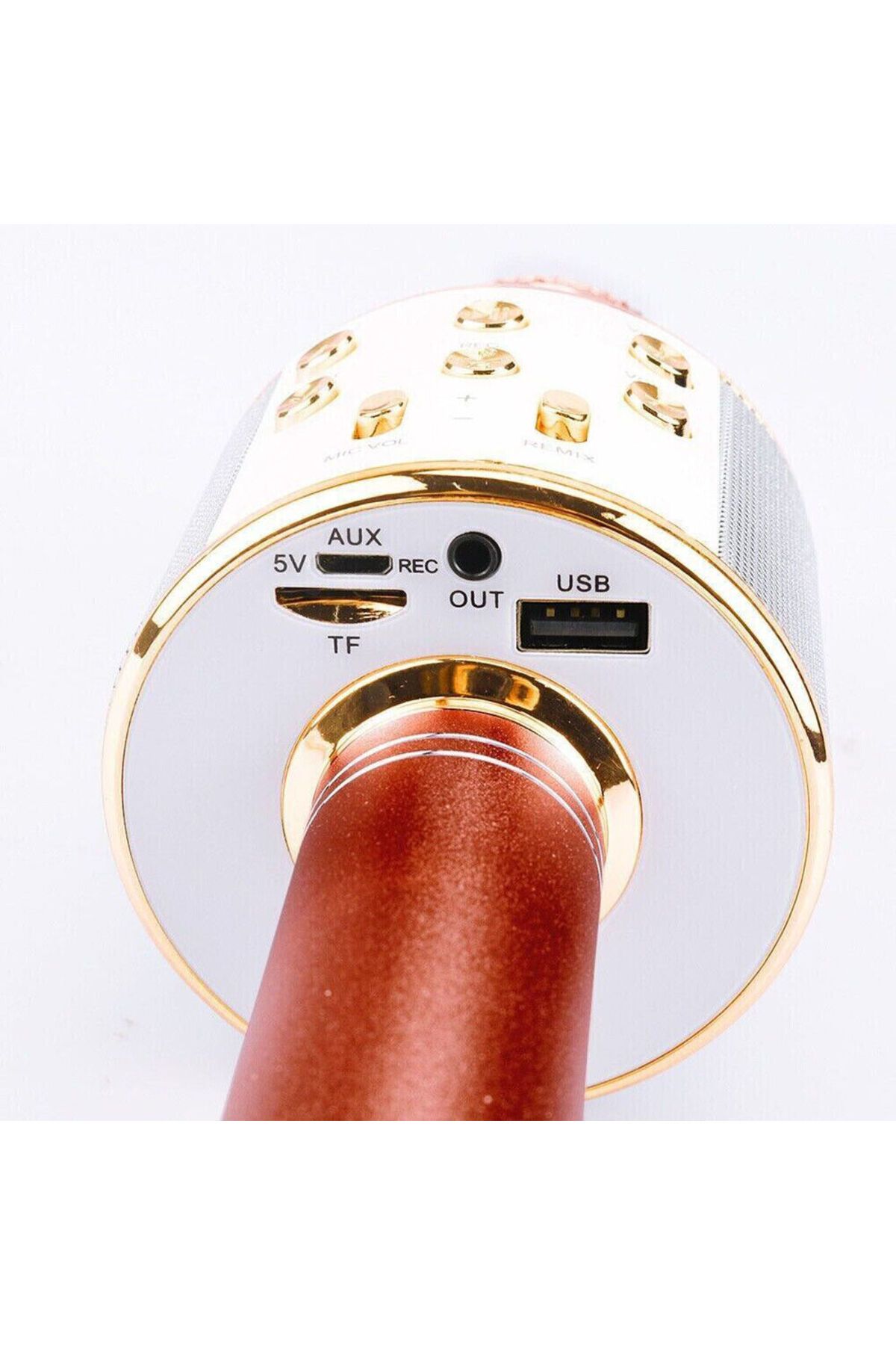 Şarjlı Kablosuz Karaoke Mikrofon Bluetooth Hoparlör Ses Değiştirme Özellikli Sd Kart Usb Girişli Gold #5