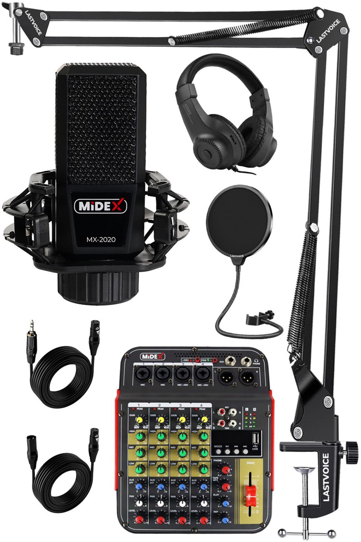 Lastvoice Vokal Paket-1 Mx2020 Mikrofon Ve Mdx-04fxu Stüdyo Mikseri Kulaklık Full Set