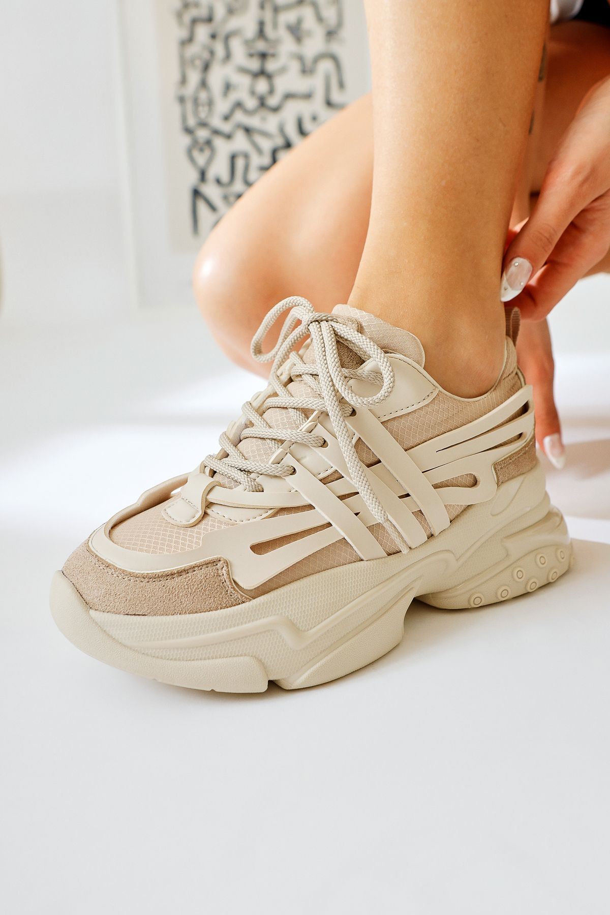 Limoya-Eddy Mink Asymmetrical Cut Leather Detailed Parachute Fabric Women's Sneakers, Women's Sneakers 1