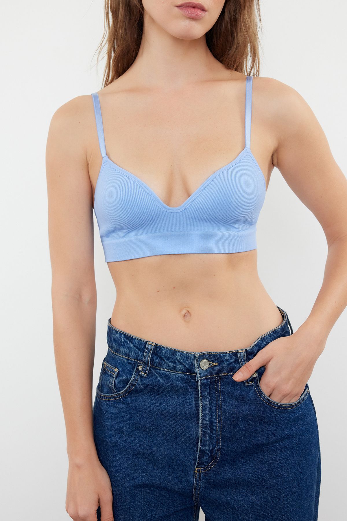 Trendyol Collection-Blue Seamless String Strap Bralette - Finish Without Filler and Underwire Thmaw22Su0043 3