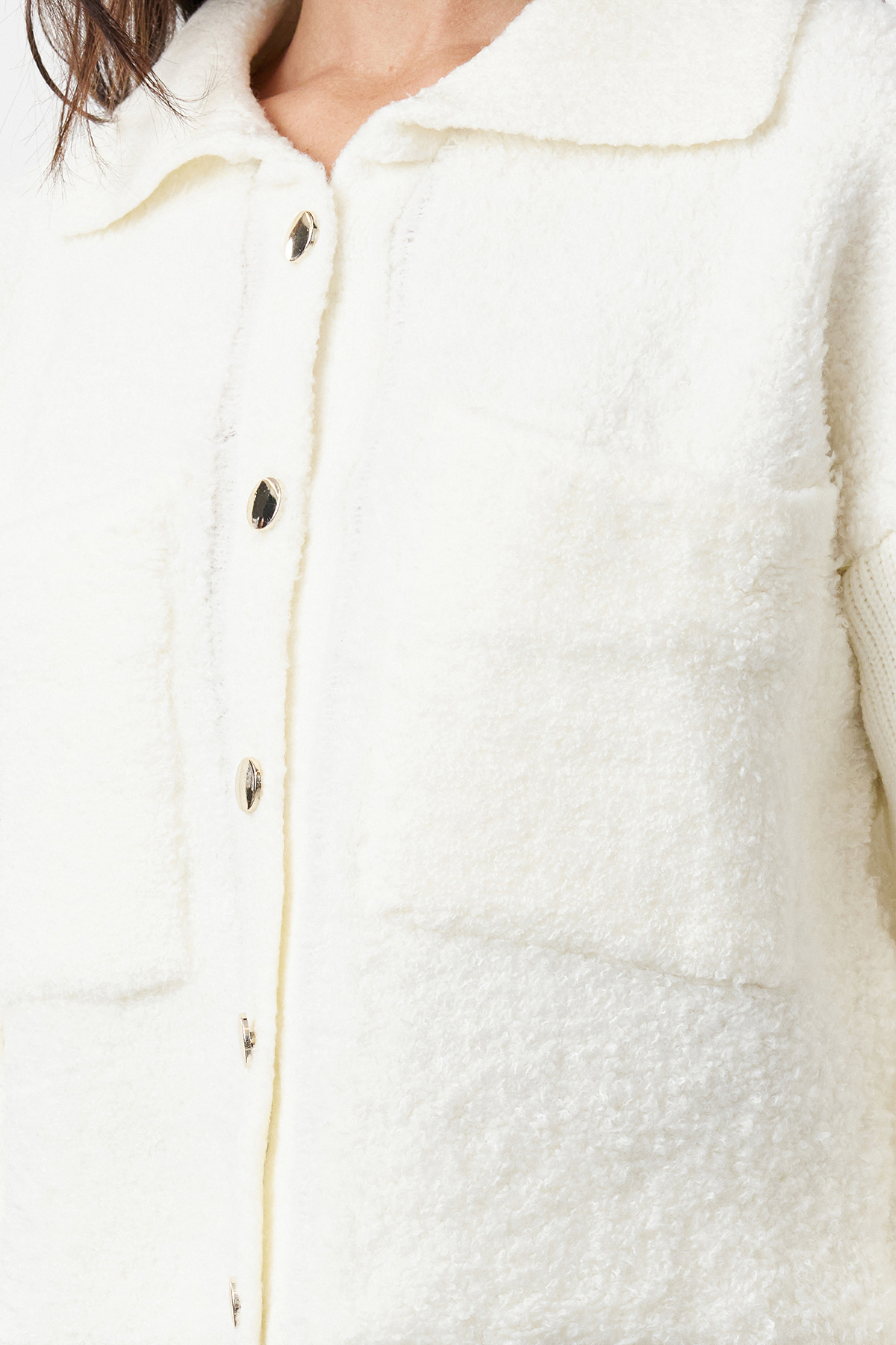 Trendyolmilla  Kemik Yumuşak Dokulu Polo Yaka Mont Görünümlü Triko Hırka TWOAW25HI00076 - Görsel 4