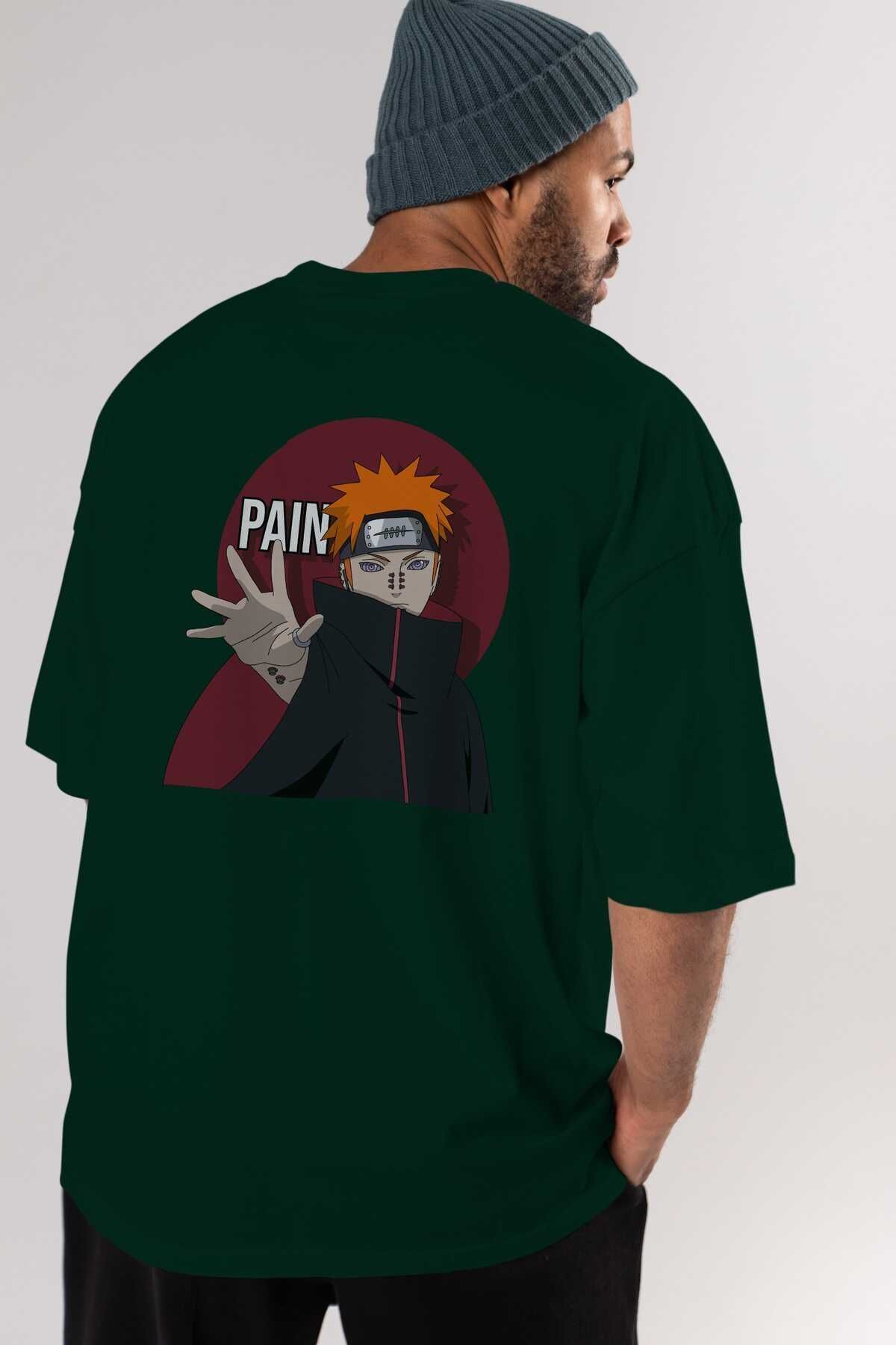 Ankhises-PAIN NARUTO Anime Back Printed Emerald Green Oversize t-shirt cotton Men Women 8