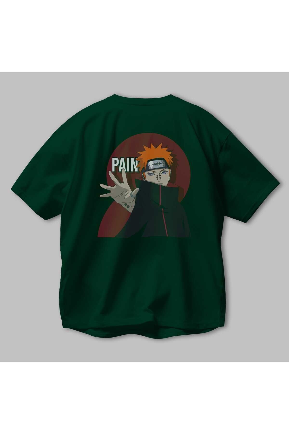 Ankhises-PAIN NARUTO Anime Back Printed Emerald Green Oversize t-shirt cotton Men Women 3