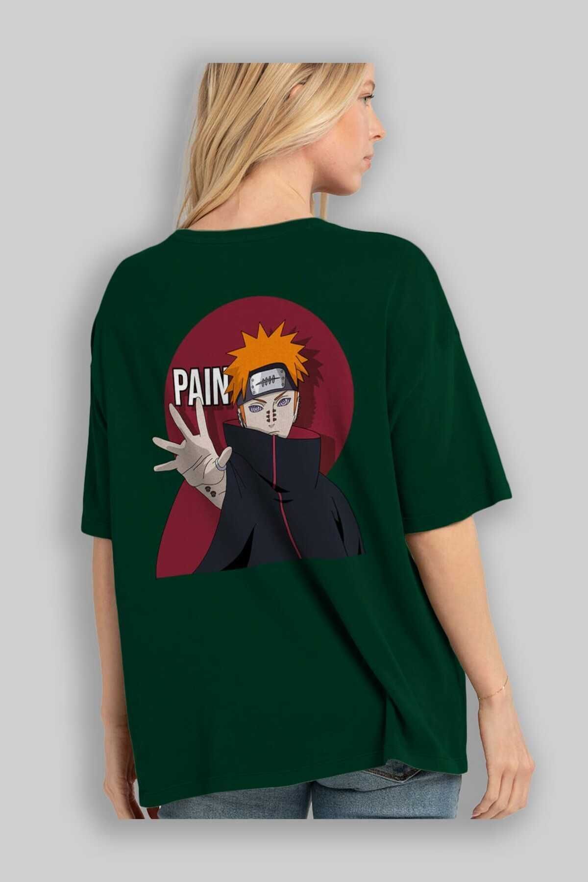Ankhises-PAIN NARUTO Anime Back Printed Emerald Green Oversize t-shirt cotton Men Women 4