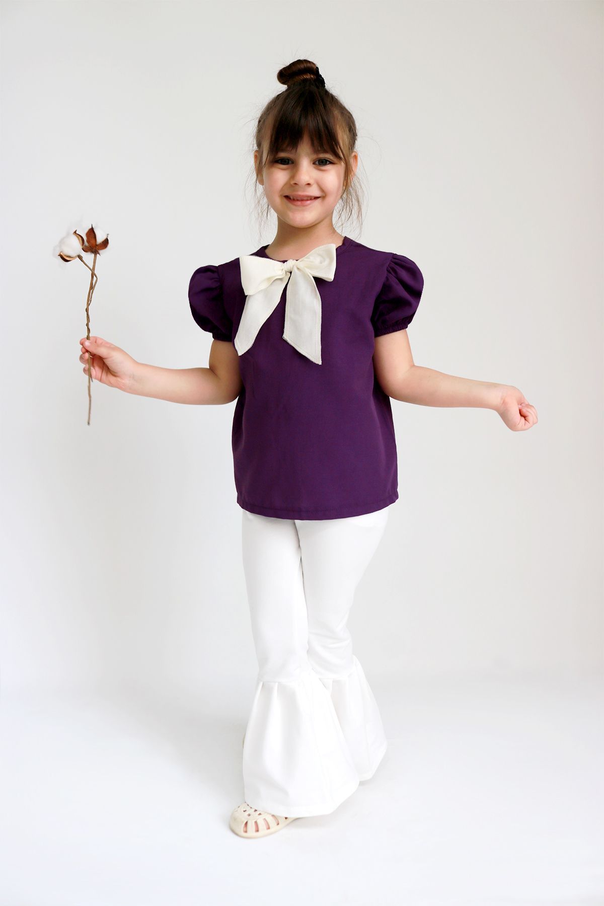 Parla Kids Girl Lilium Purple Блузка Кремовые брюки Комплект нижнего верха TKM-0186