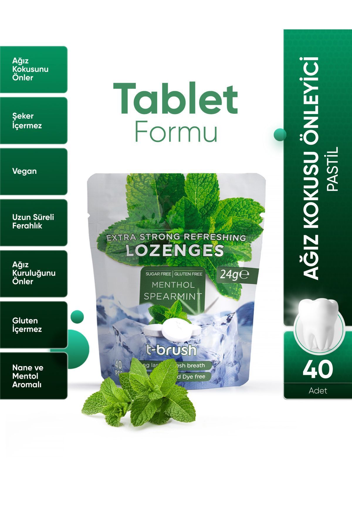 Ağız Kokusu Önleyici Mentol ve Nane Aromalı Ağız Pastili - Alkolsüz ve Şekersiz