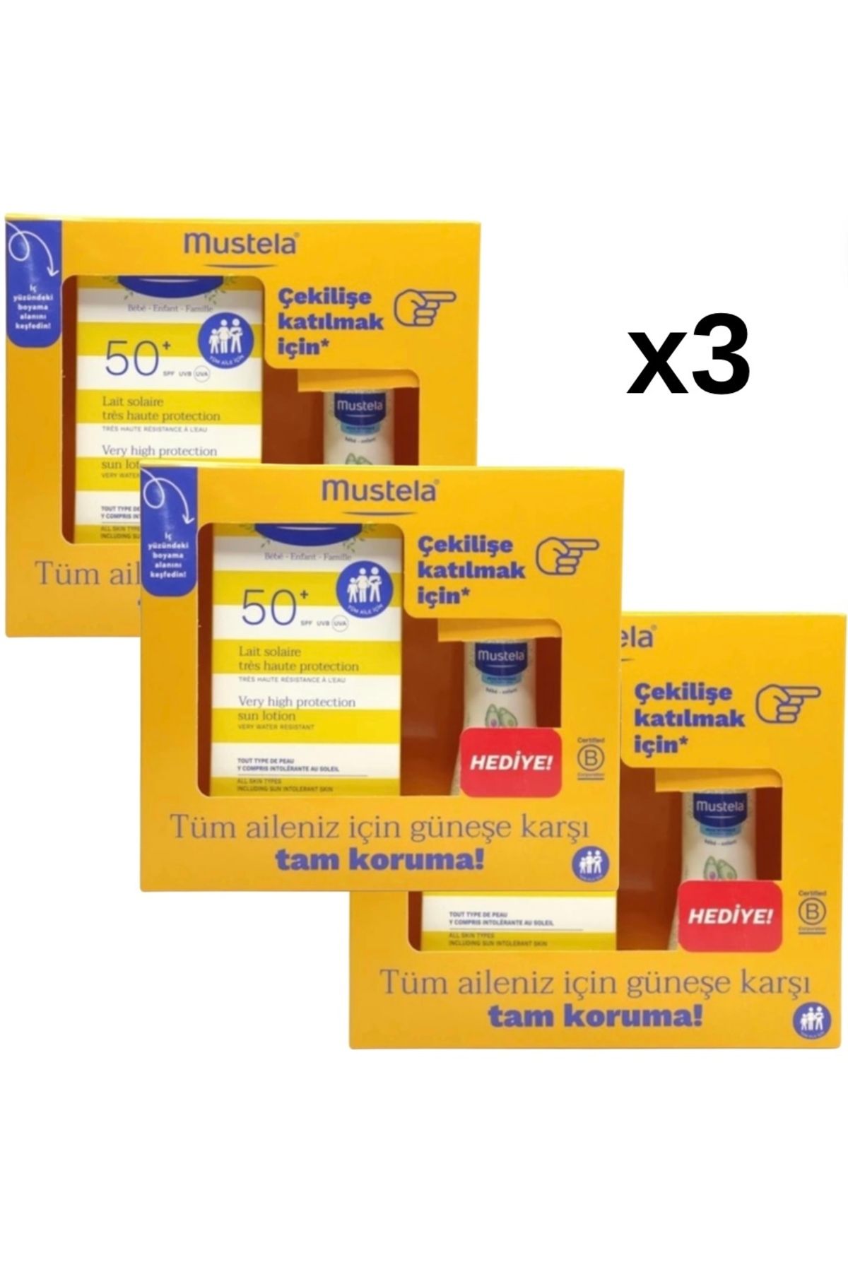 Mustela Spf50+ Güneş Losyonu 100ml + Hydra bebe Vücut Losyonu 50ml x 3 adet
