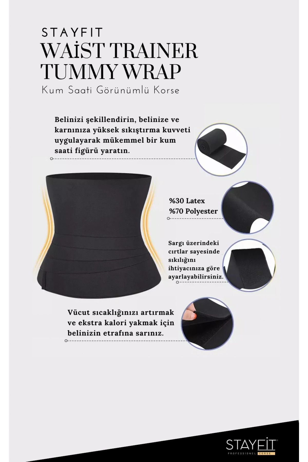 STAYF T Unisex Waist Trainer 4 Mt Hourglass Waist Corset Slimming and Fat Burning Trendyol