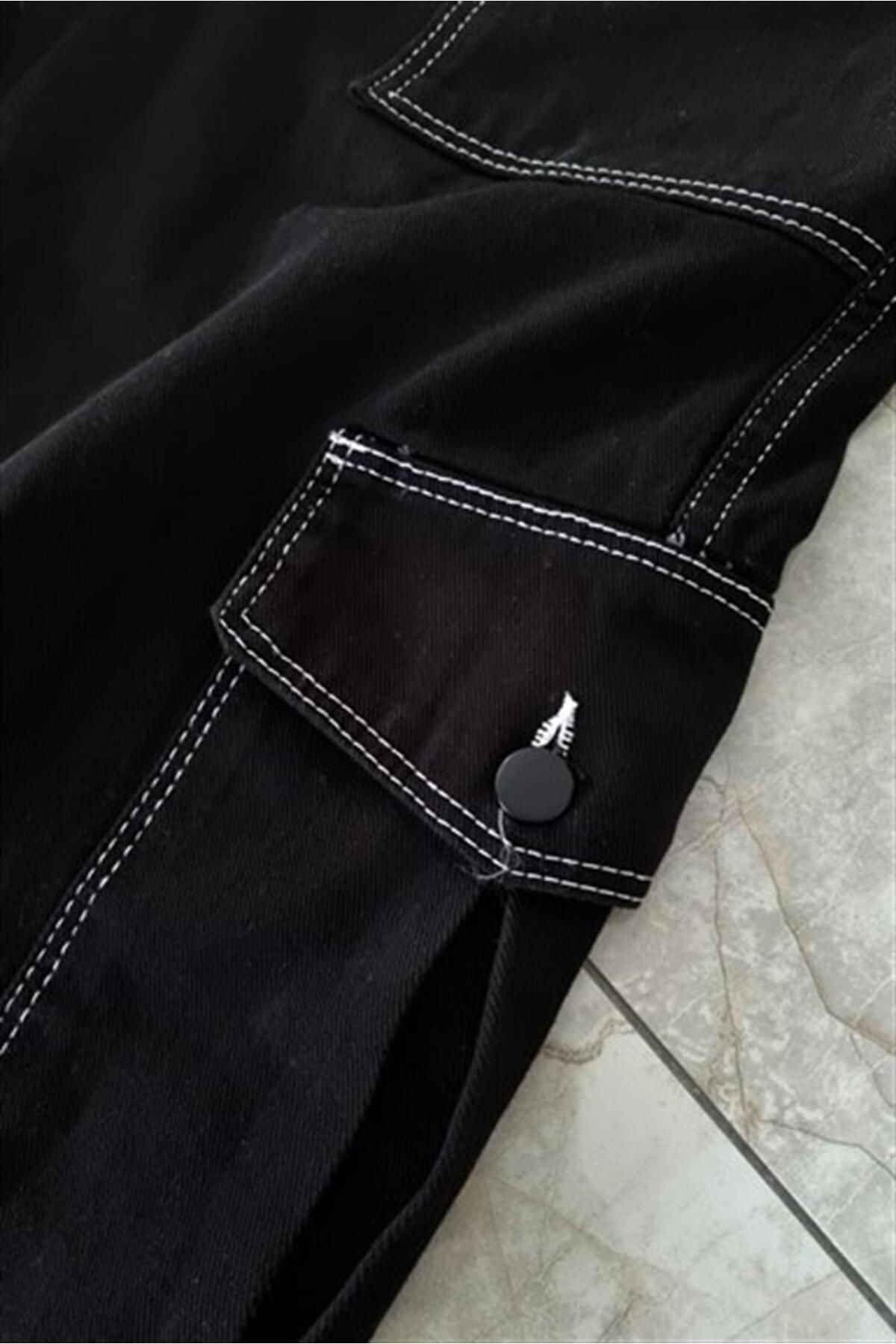 Carpe-Black Cargo Pants with White Stitching 3