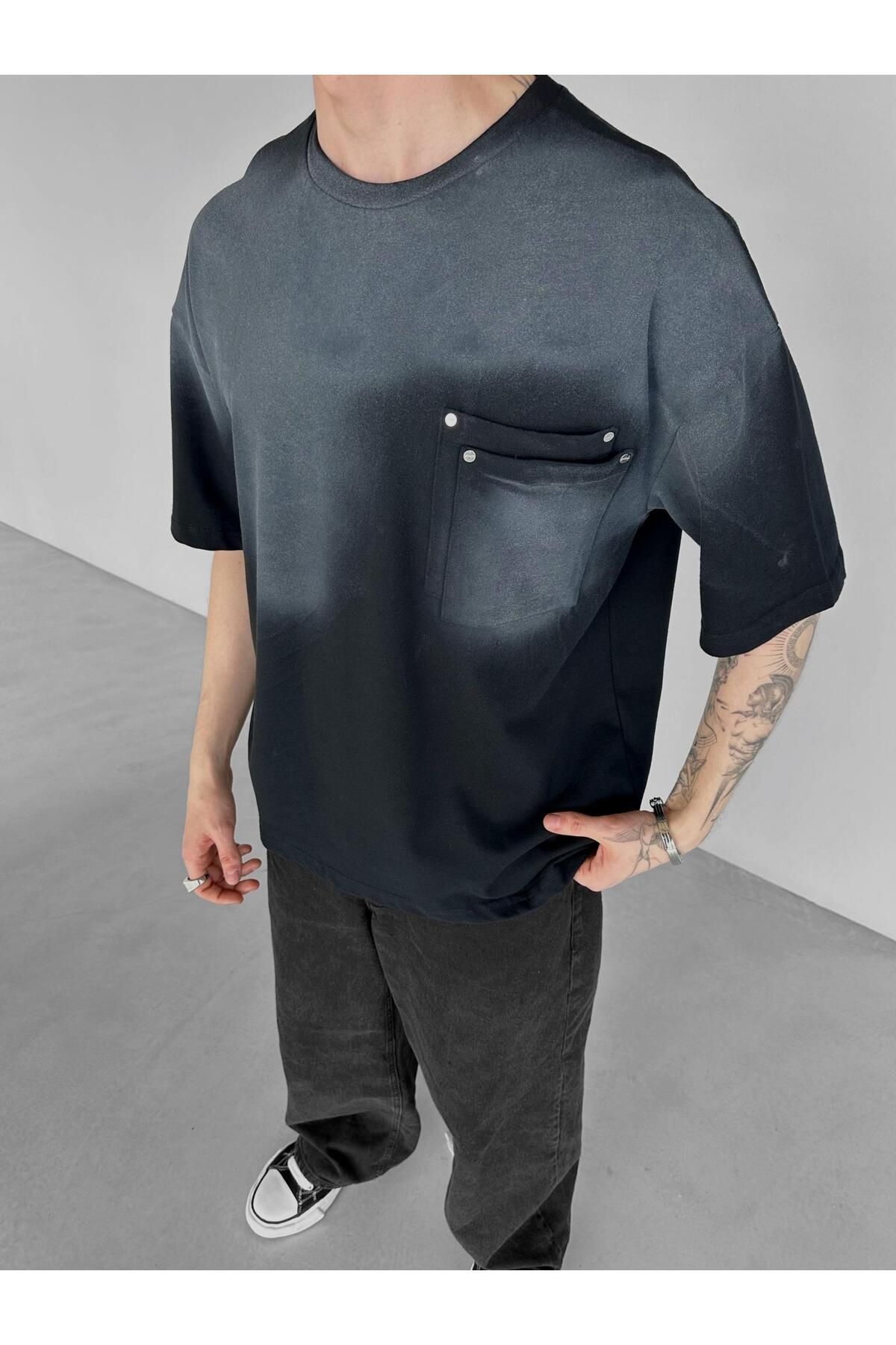 ablikaonline Oversize двухслойная футболка с карманами черная TST.0155