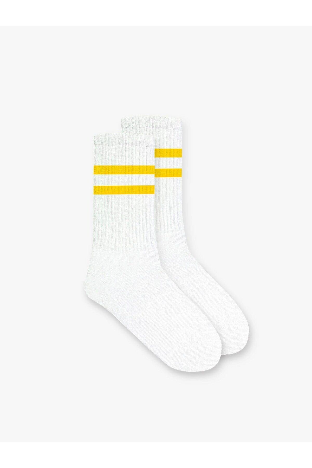 ablukaonline Unisex Çizgili Desenli Uzun Kolej Tenis Çorap Sarı CRP.0011