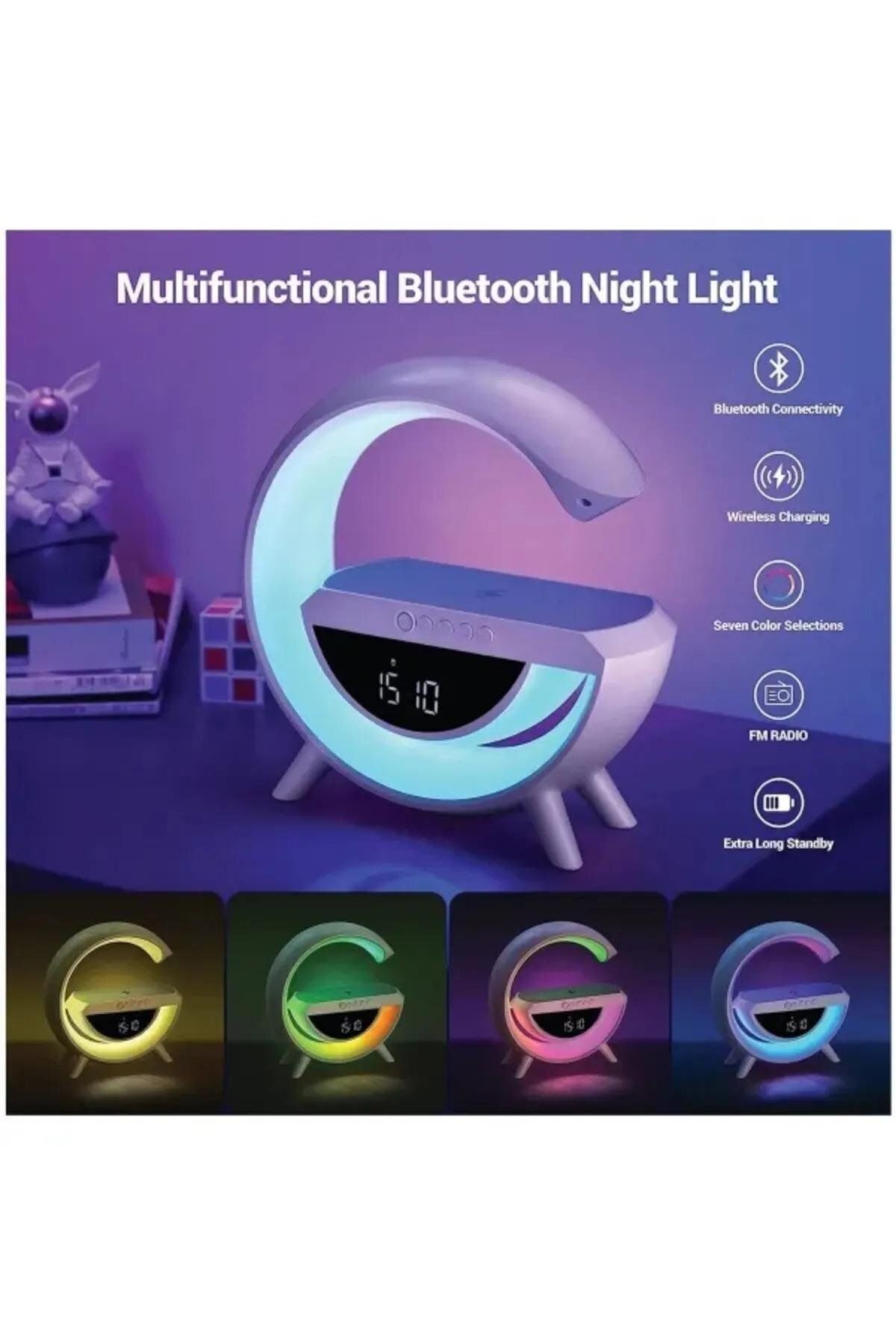 G Bluetooth Hoparlör 15w Kablosuz Hızlı Şarj Alarm Çalar Saat Gece Lambası Led Işık