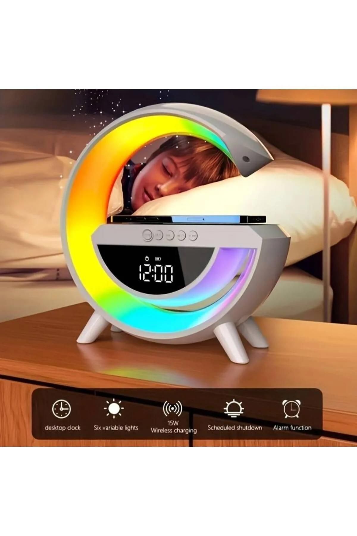G Bluetooth Hoparlör 15w Kablosuz Hızlı Şarj Alarm Çalar Saat Gece Lambası Led Işık