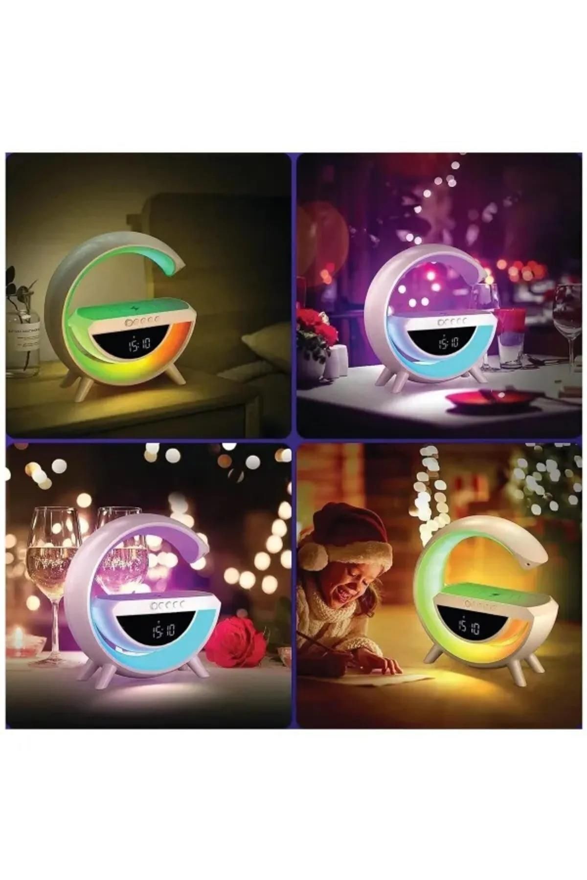 G Bluetooth Hoparlör 15w Kablosuz Hızlı Şarj Alarm Çalar Saat Gece Lambası Led Işık