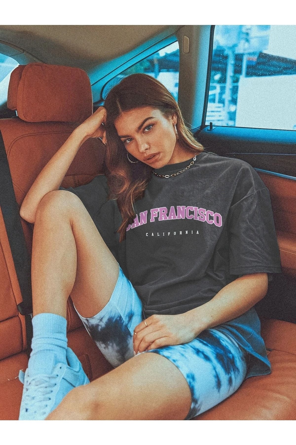 Know-Damski T-shirt oversize z nadrukiem San Francisco, przydymiony, filtrowany 6