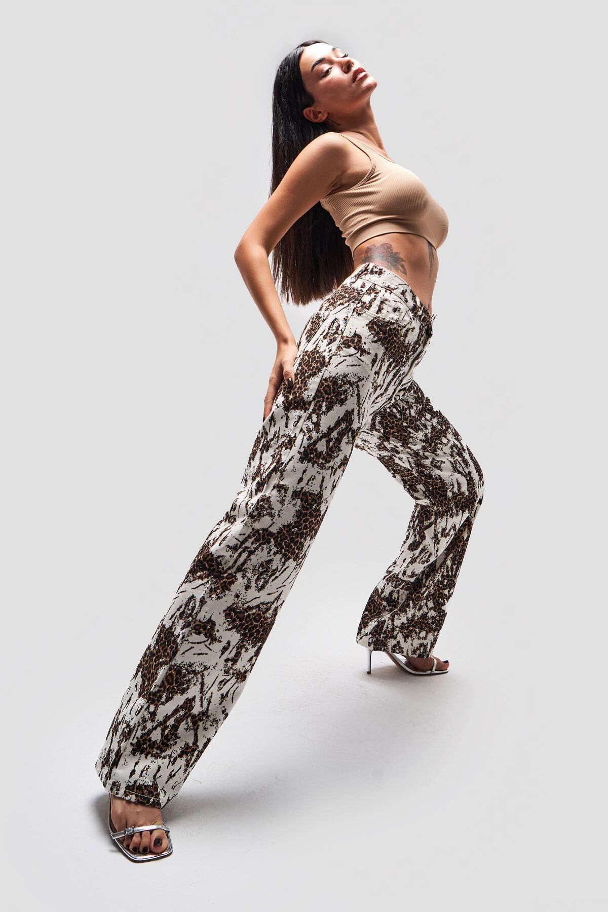 its basic-Ecru Leopard Print Γυναικείο τζιν - Loose Fit, στη μέση 6