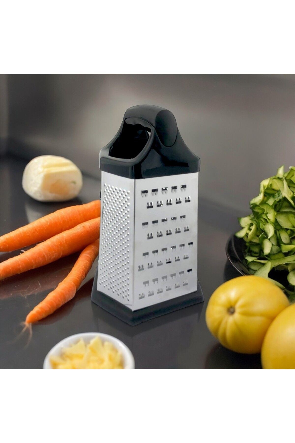 tg tek-iş global-Stainless Black Steel Grater - Hexagon and Handle 1