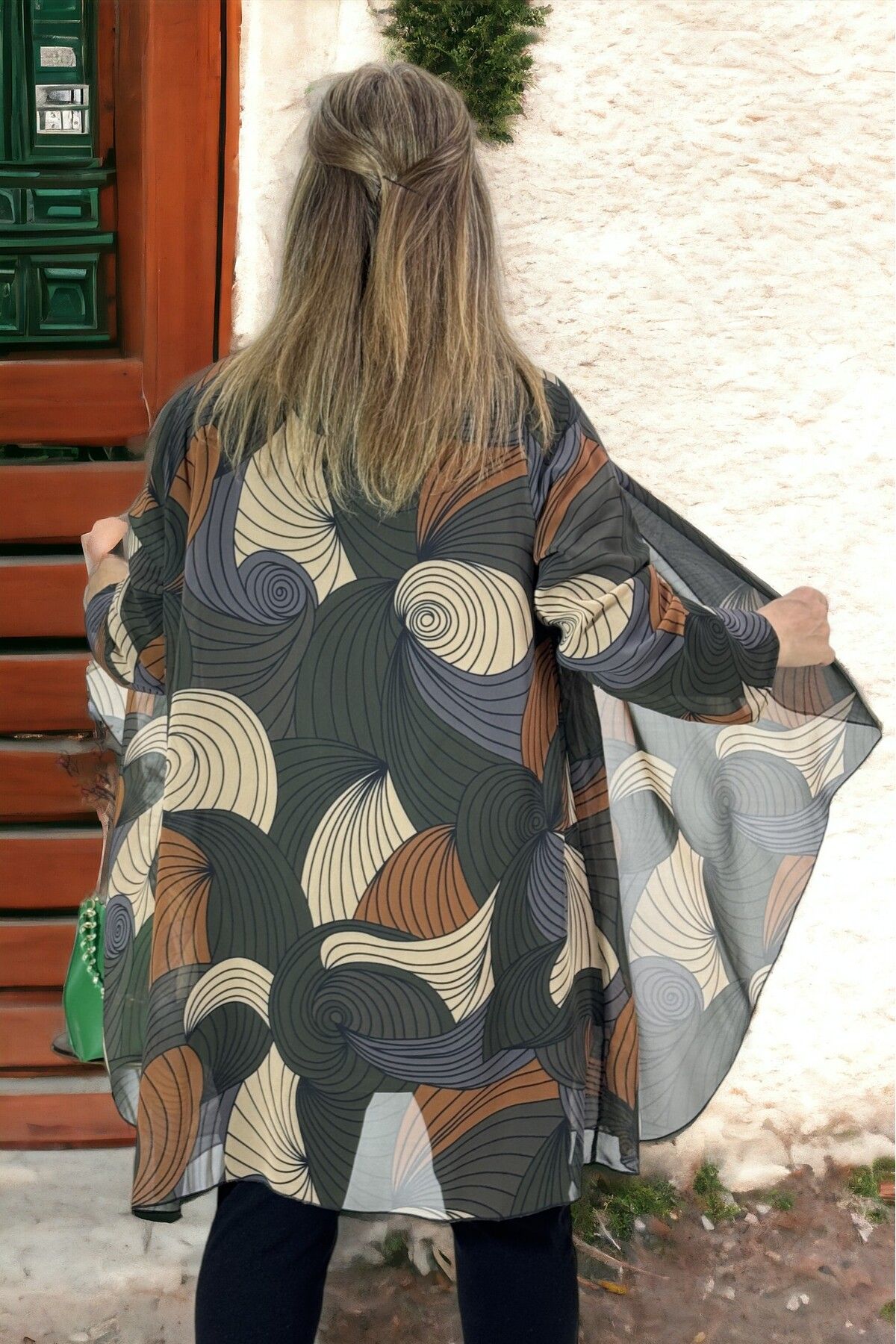 yagmurberen-Ebru Patterned Buzzzy Kumashed Chiffon Jacket and Blouse - Buzy Fabric, Unlined, Plus Size 2-Piece Set 2