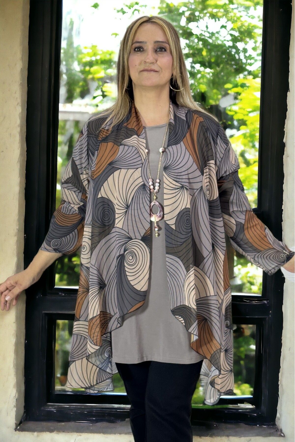 yagmurberen-Ebru Patterned Buzzzy Kumashed Chiffon Jacket and Blouse - Buzy Fabric, Unlined, Plus Size 2-Piece Set 7