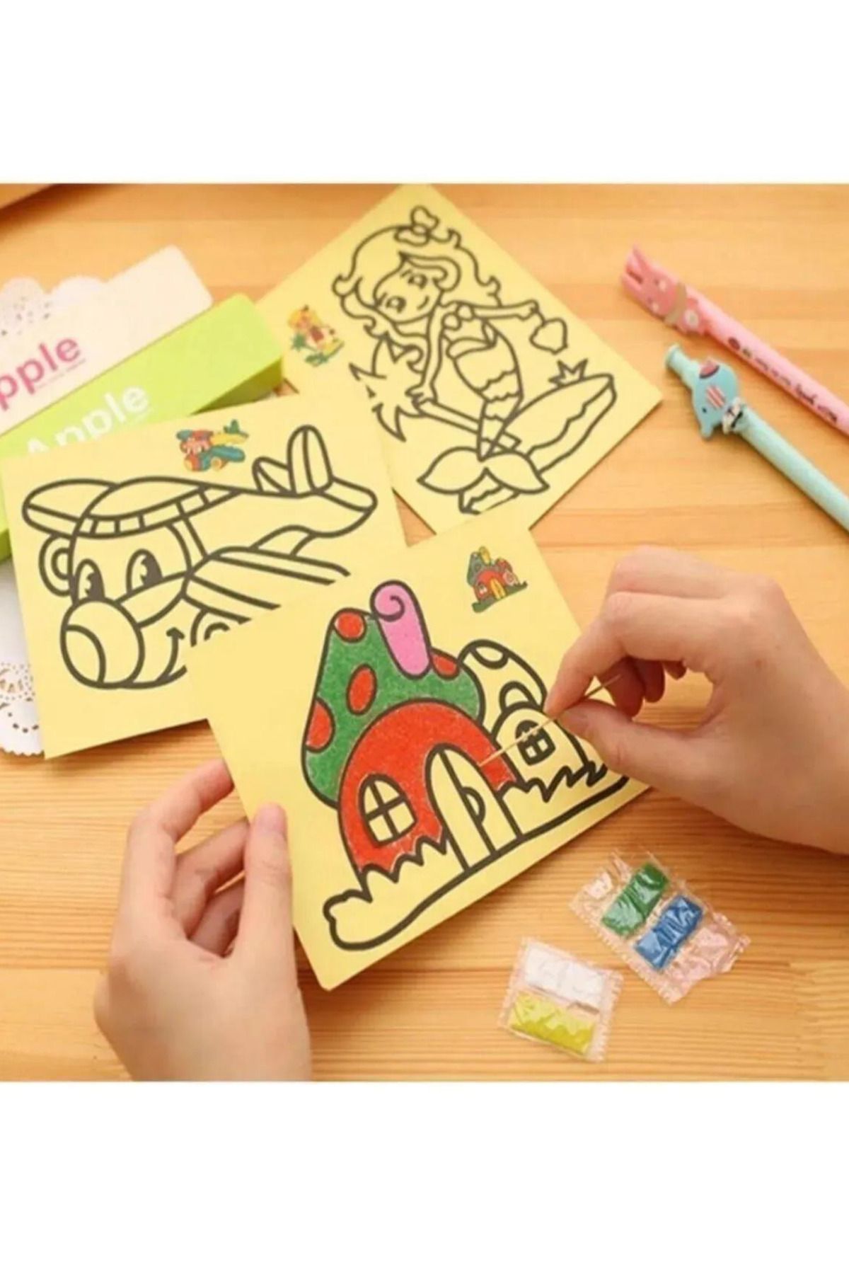 4 Adet Karışık A4 Büyük Boy Kum Boyama Seti Etkinlik