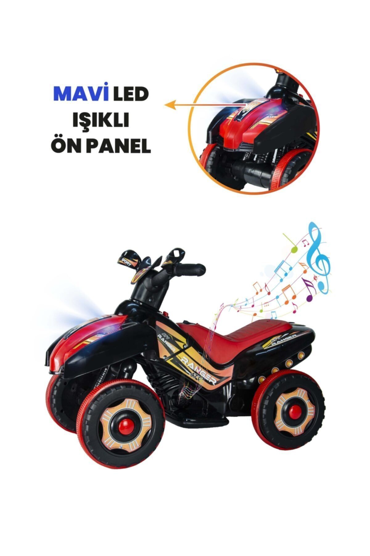 ujtoys Müzikli Ve Led Işıklı Akülü Atv 6v Ranger Siyah fotoğrafı 5 (önizleme)