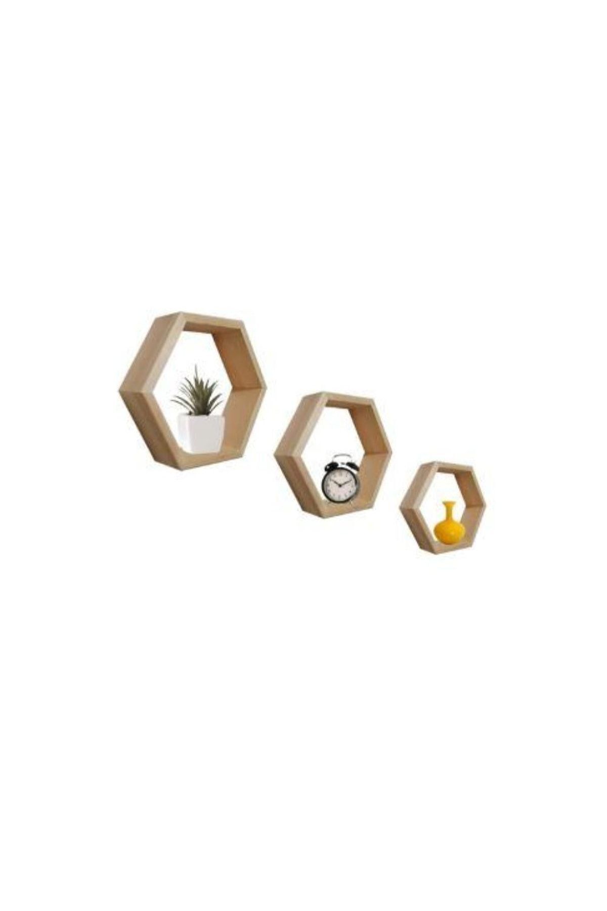 Ahtek-Natural Wooden Hexagonal (Honeycomb) Wall Shelf Set of 3 3