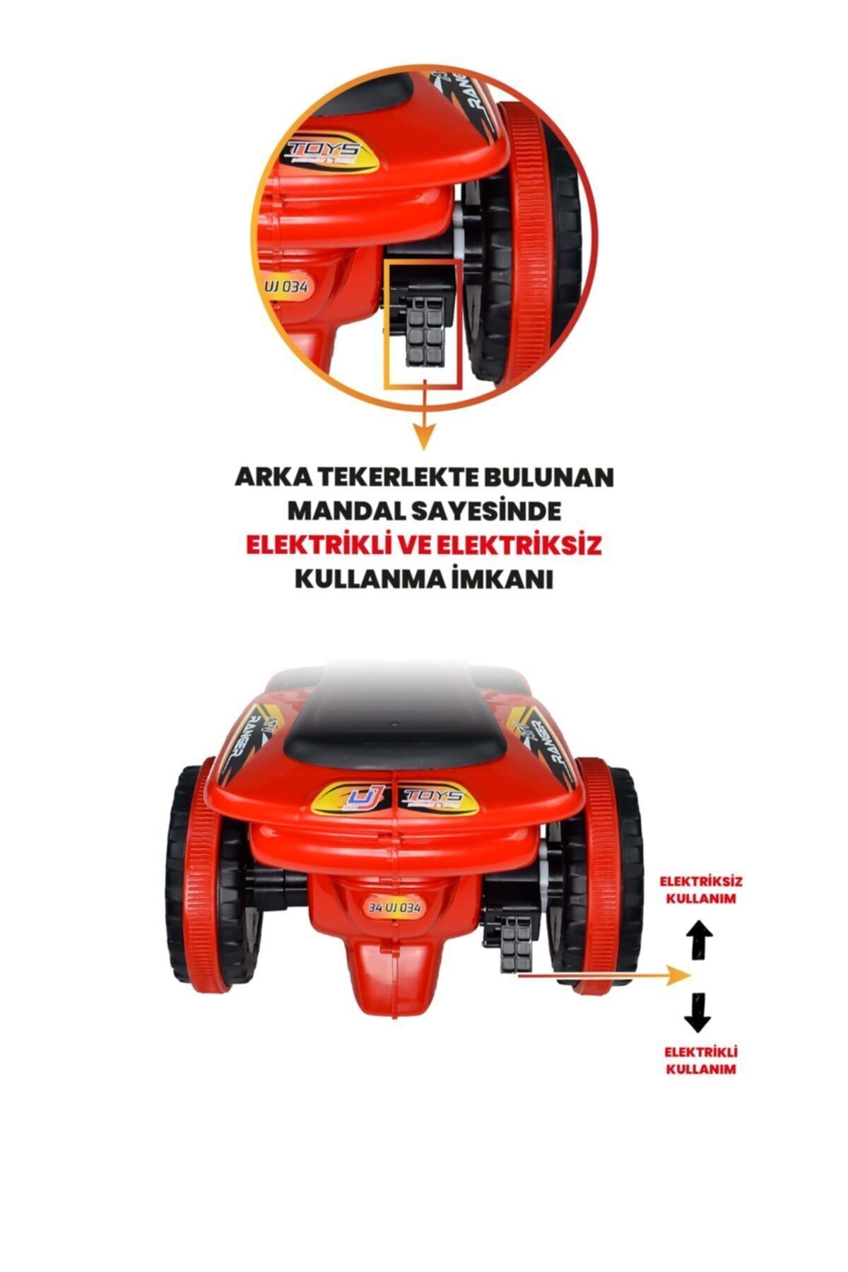 ujtoys Müzikli Ve Led Işıklı Ranger Akülü Atv 6v Kırmızı fotoğrafı 7 (önizleme)