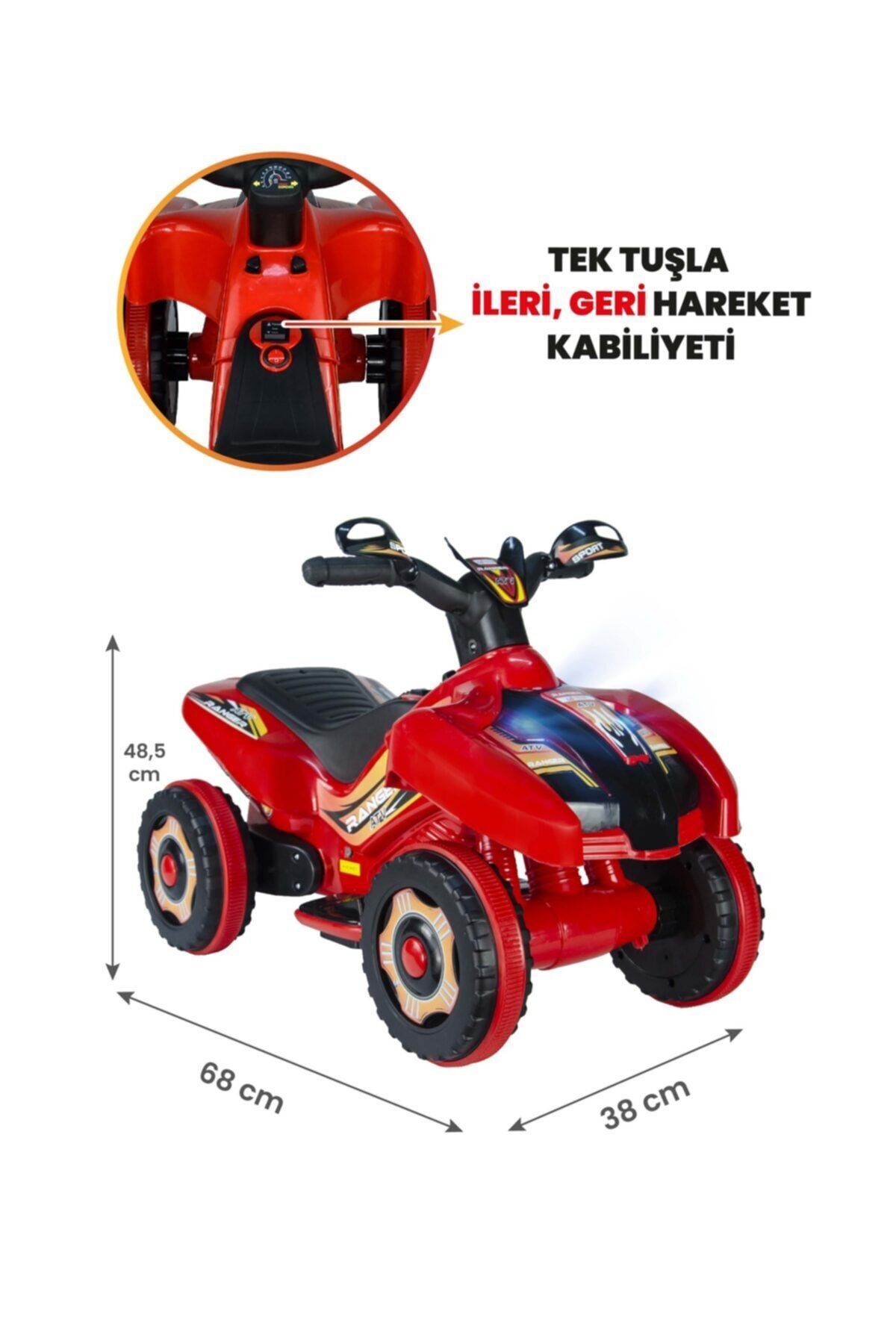 UJ Toys Müzikli Ve Led Işıklı Ranger Akülü Atv 6v Kırmızı