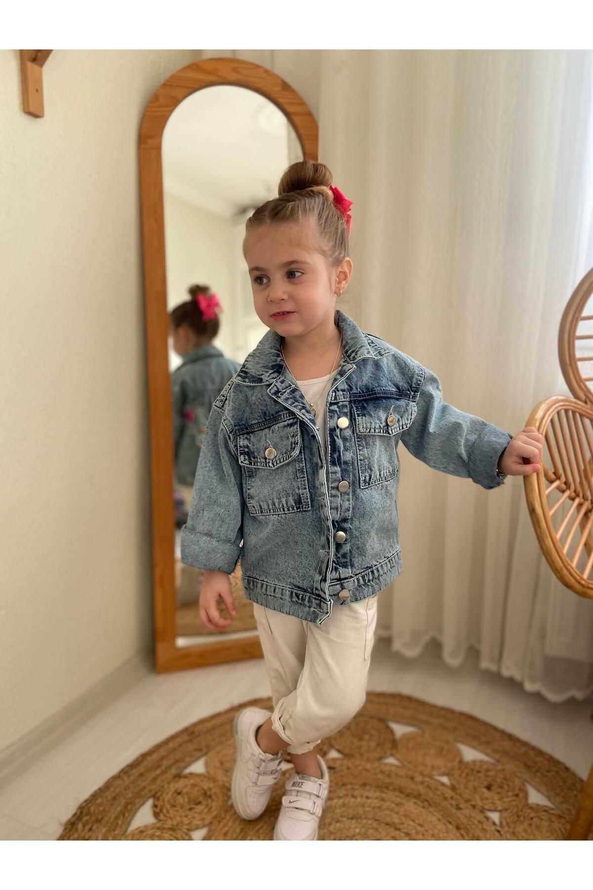Kız Çocuk Pul Payet Işlemeli Daisy Kot Ceket-bayramlik