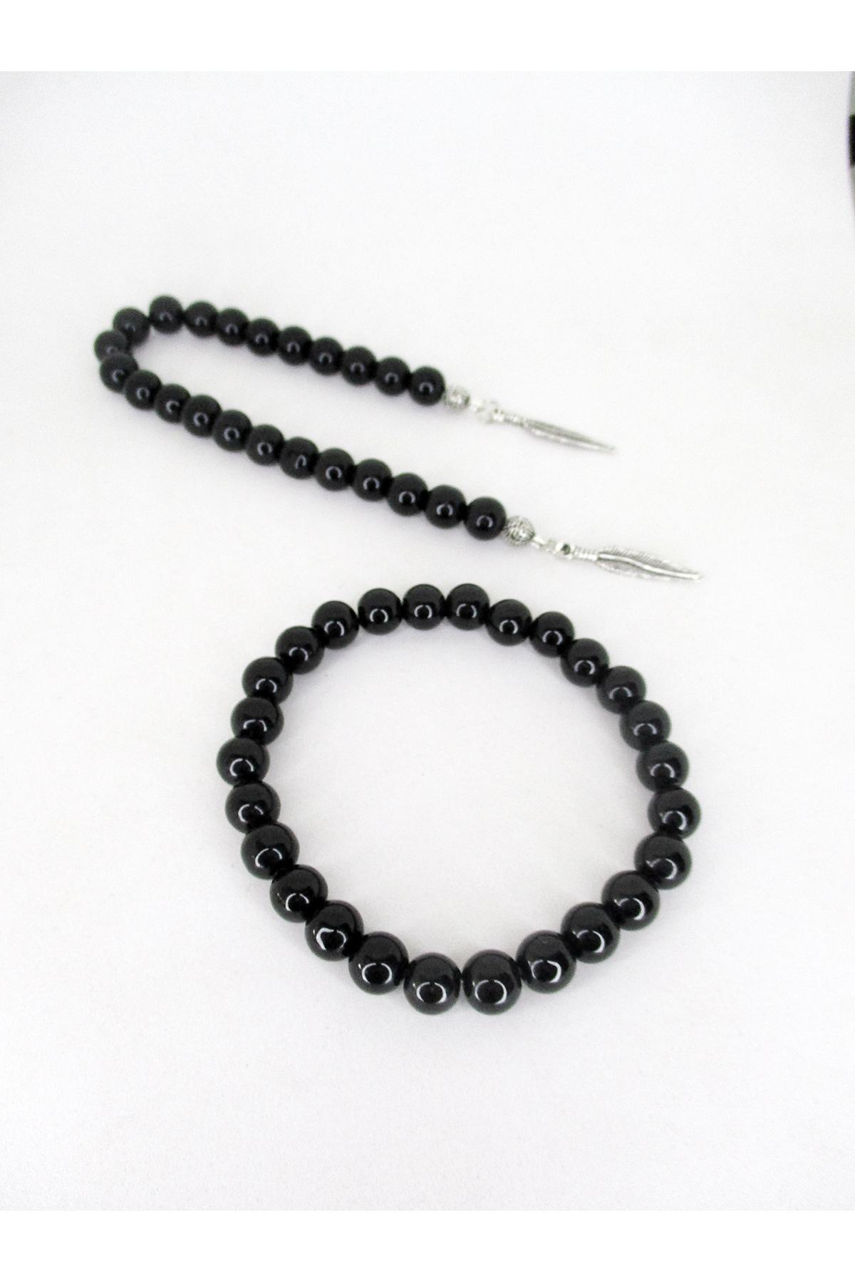 Kusakli Parlak Oniks Bileklik ve Zaza Tesbih Seti