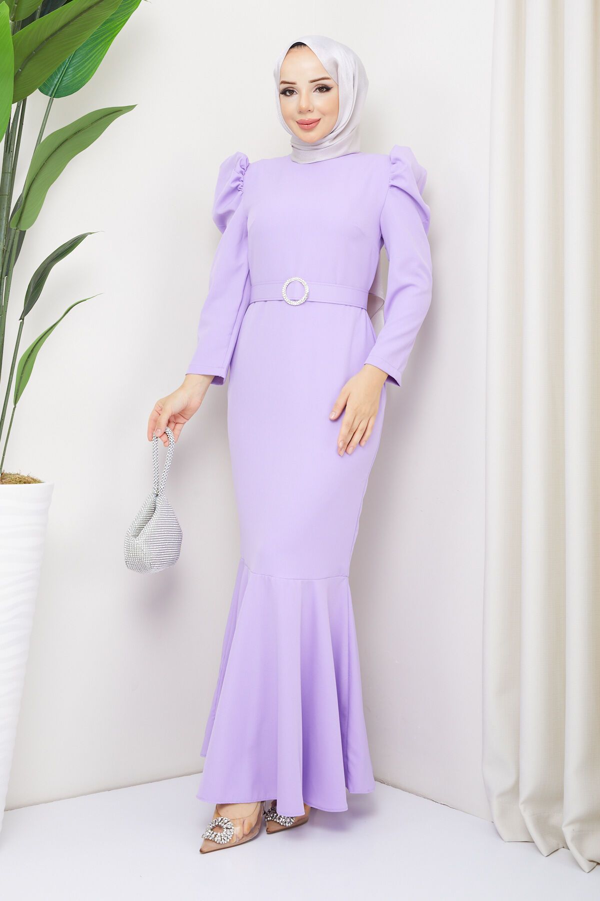 marwella Ak n Hijab Evening Dress Light Lilac Trendyol