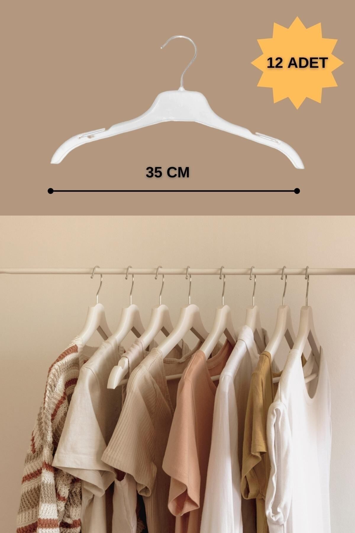 Plastic 12 Pieces Cream 35 Cm 3-14 Years Old Children's Clothes Hanger