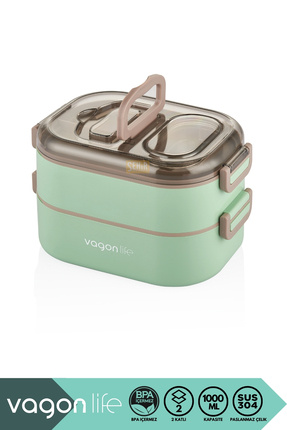 Vagonlife Bento 1000ml Lunchbox Yeni Koleksiyon Çift Katlı 3 Bölmeli Çelik Se...