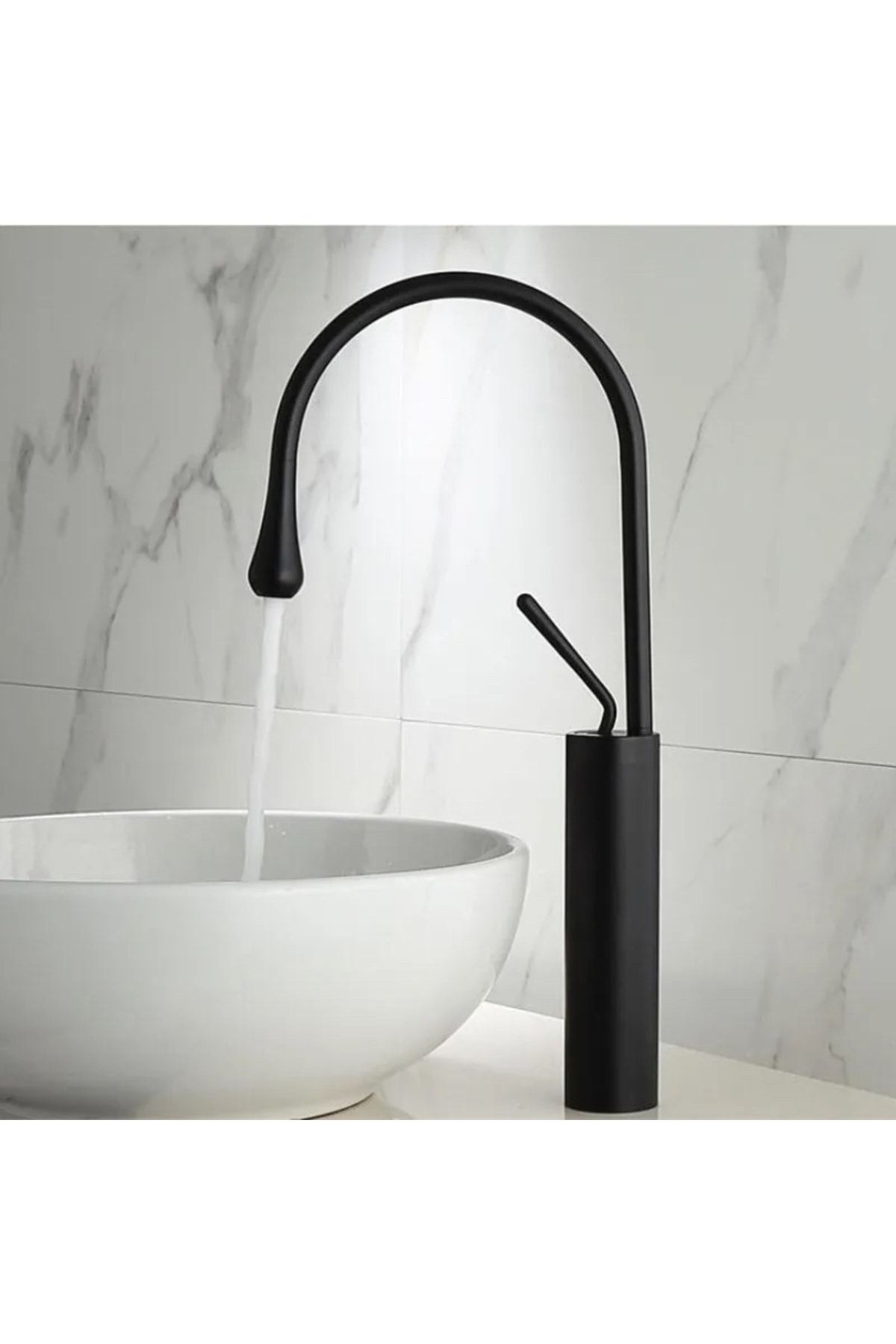 FLEKO Siyah Yüksek Çanak Lavabo Bataryası Özel Tasarım Konsept 5 Yıl Garantili
