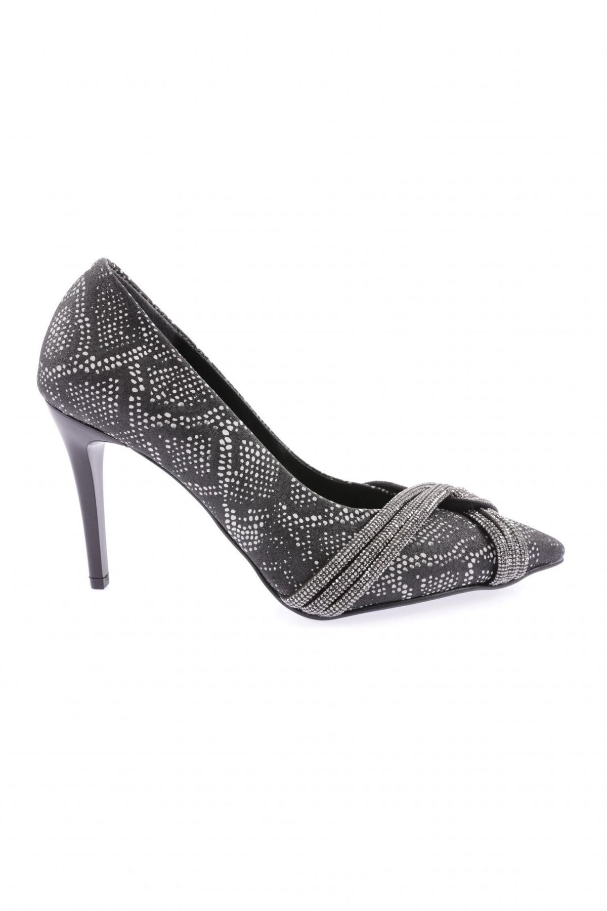 DGN Ysf-06-23y Pantofi De Rochie De Seară Cu Bandă Cu Piatră Argintie Pentru Femei, Imprimați Negru Femeie - 38