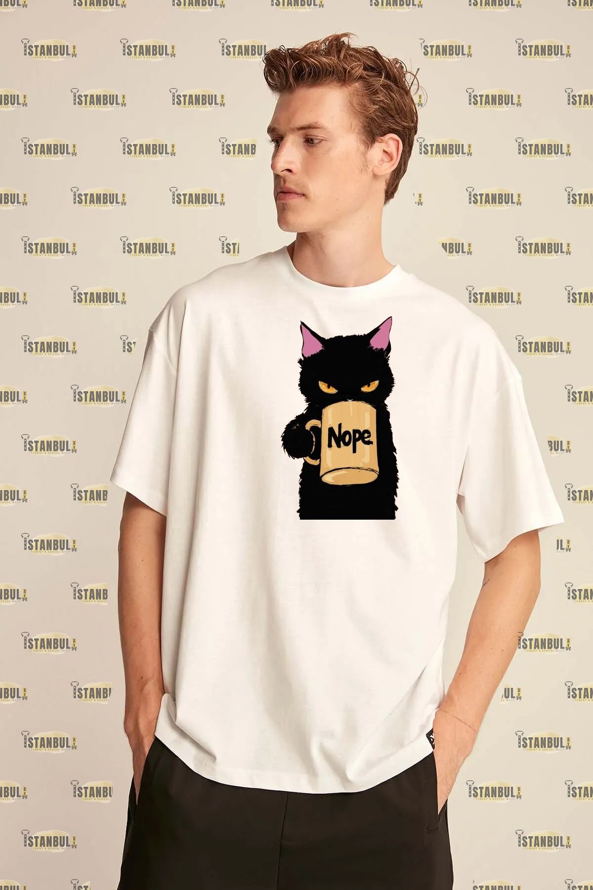 NOPE kedi baskılı oversize T-shirt