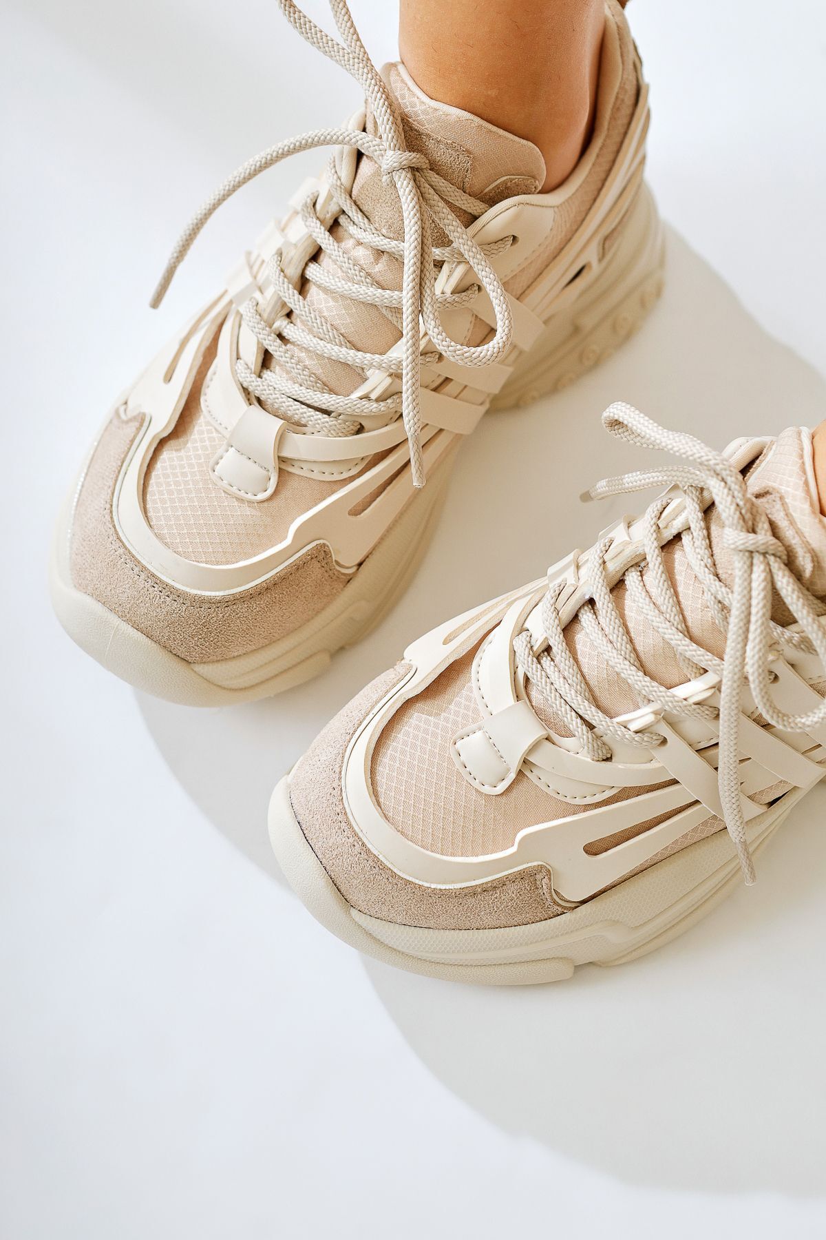 Limoya-Eddy Mink Asymmetrical Cut Leather Detailed Parachute Fabric Women's Sneakers, Women's Sneakers 2