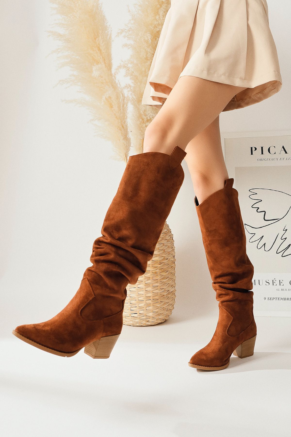 Limoya Ashlyn Tan Suede Pointed Toe Bellows Boots