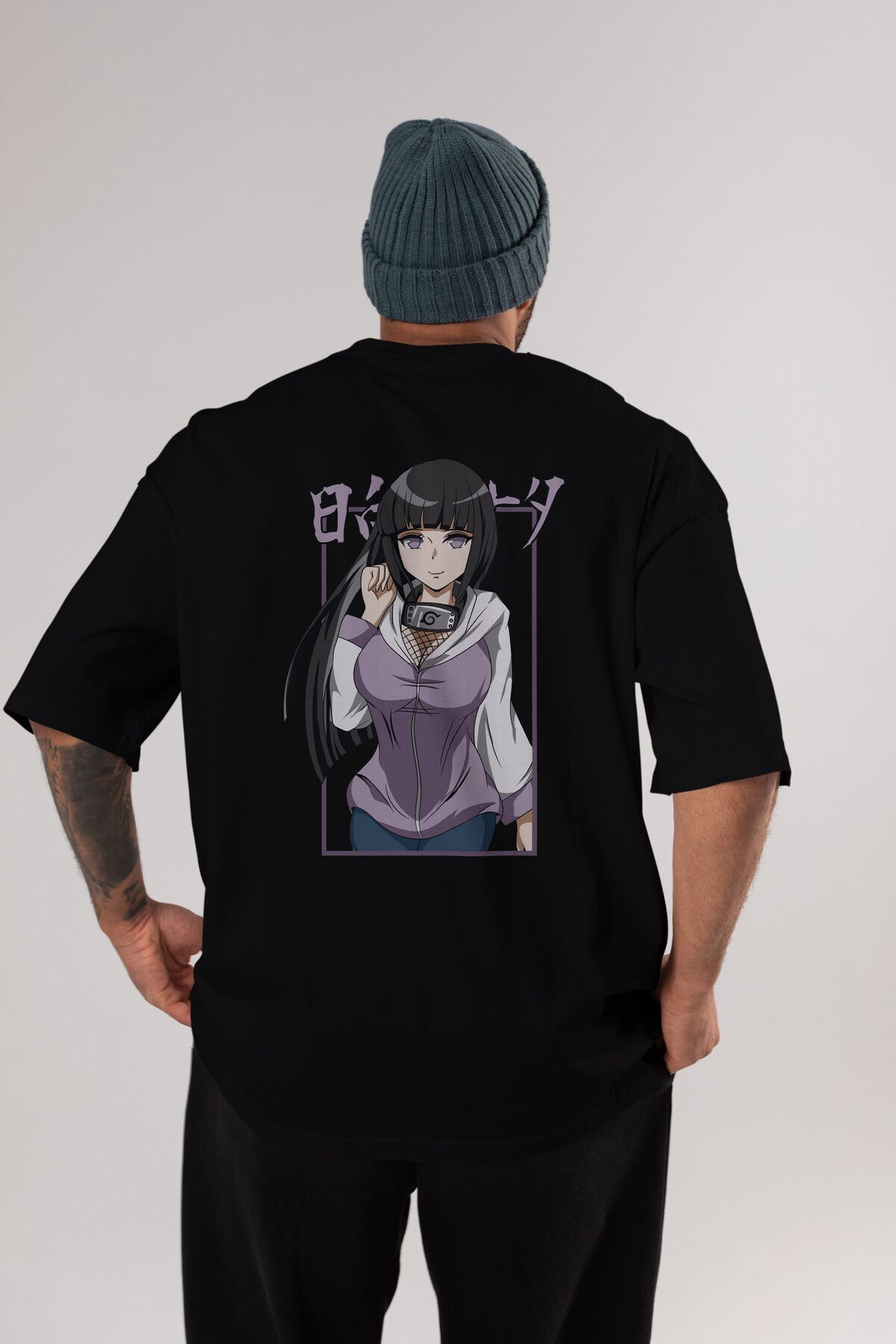 Ankhises-Hinata NARUTO Anime Back Printed Black Oversize t-shirt Men Women 4