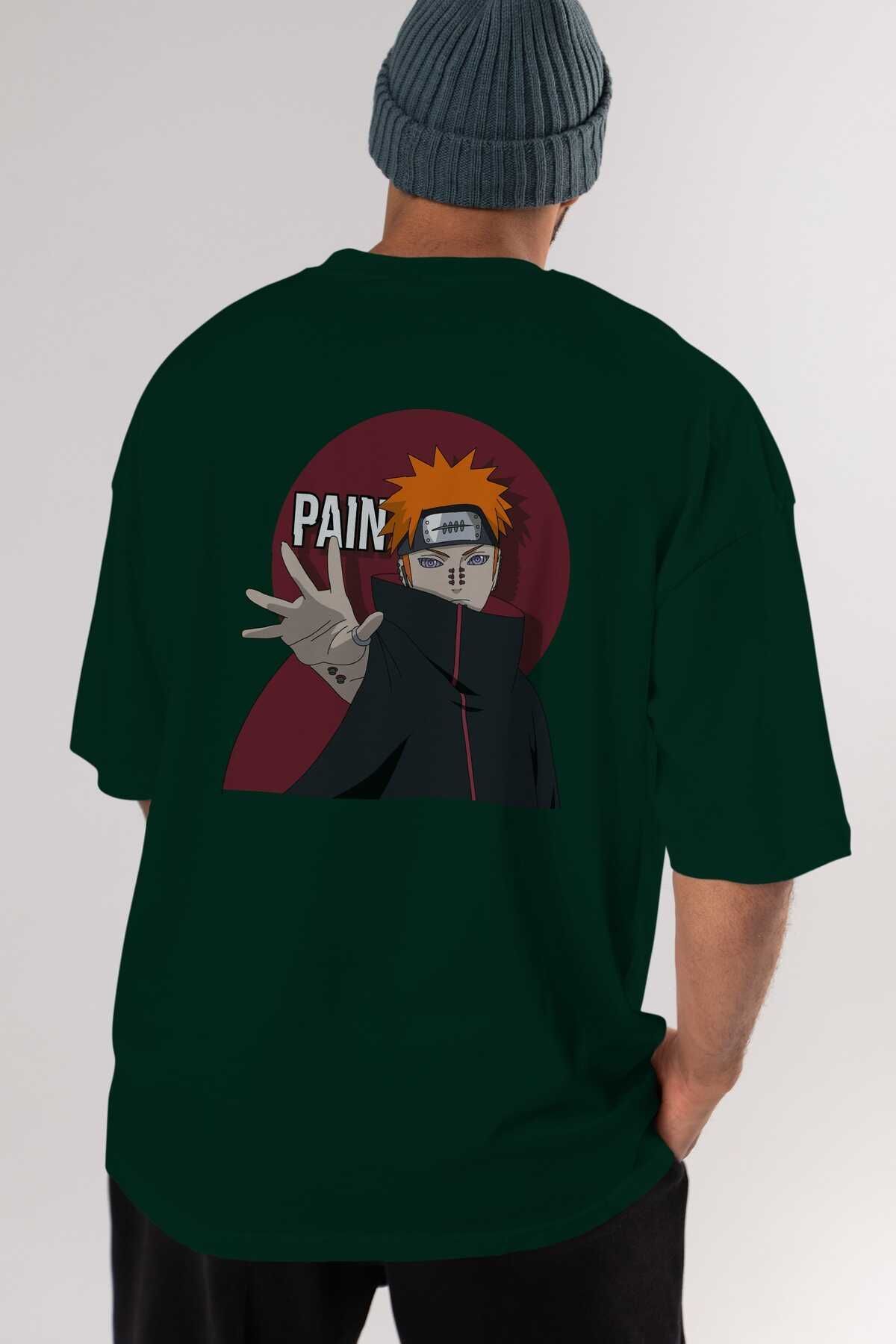 Ankhises-PAIN NARUTO Anime Back Printed Emerald Green Oversize t-shirt cotton Men Women 7